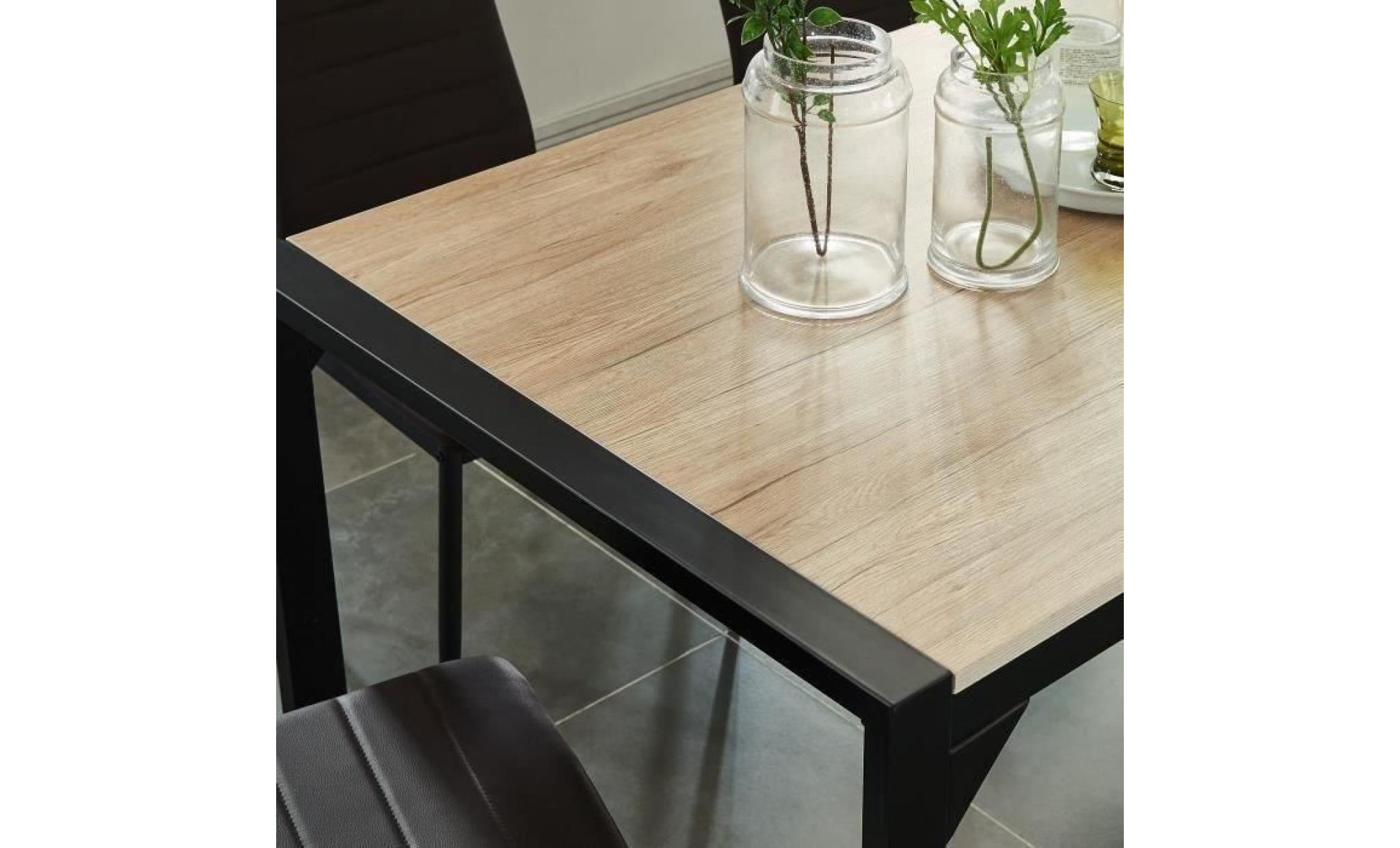 texas table à manger de 6 à 8 personnes style industriel décor chêne + pieds en métal noir laqué   l 160 x l 90 cm pas cher