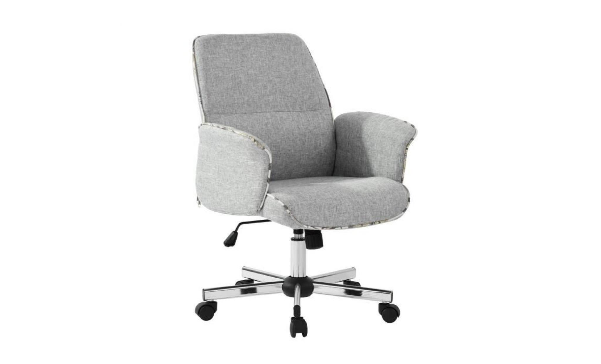 thomasina a fauteuil de bureau en métal chromé   tissu gris   contemporain   l 62 x p 64 cm