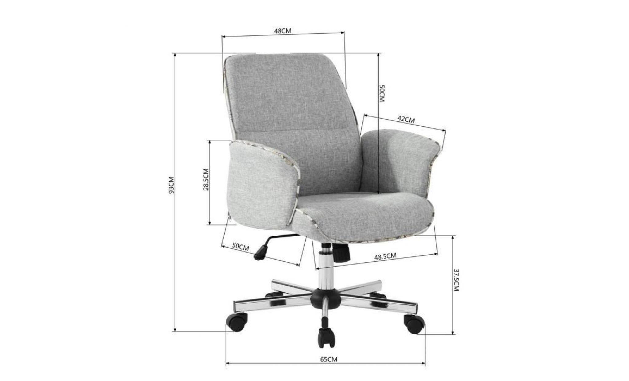 thomasina a fauteuil de bureau en métal chromé   tissu gris   contemporain   l 62 x p 64 cm pas cher