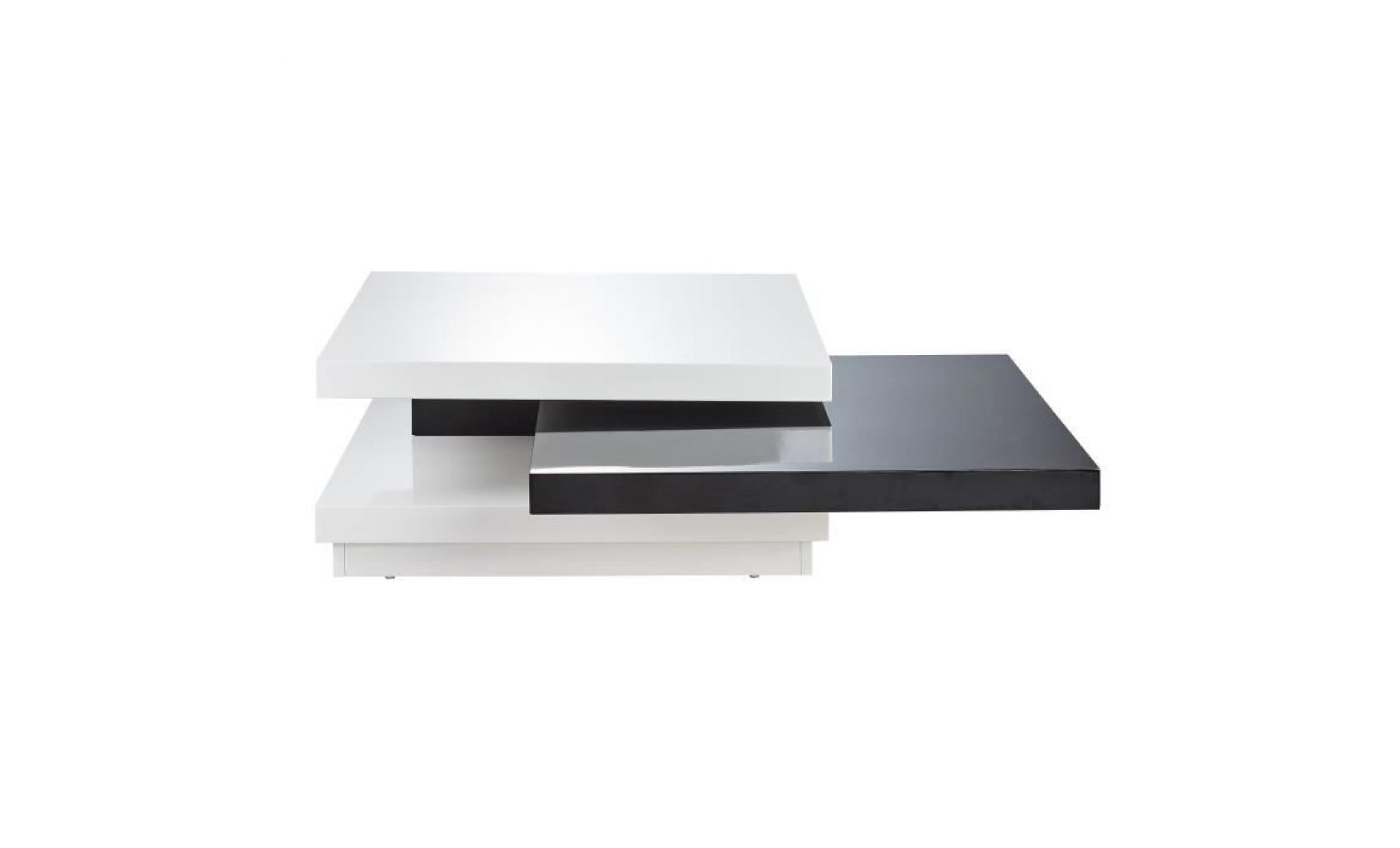 tokyo table basse carrée pivotante style contemporain laquée noir et blanc brillant   l 80 x l 80 cm pas cher