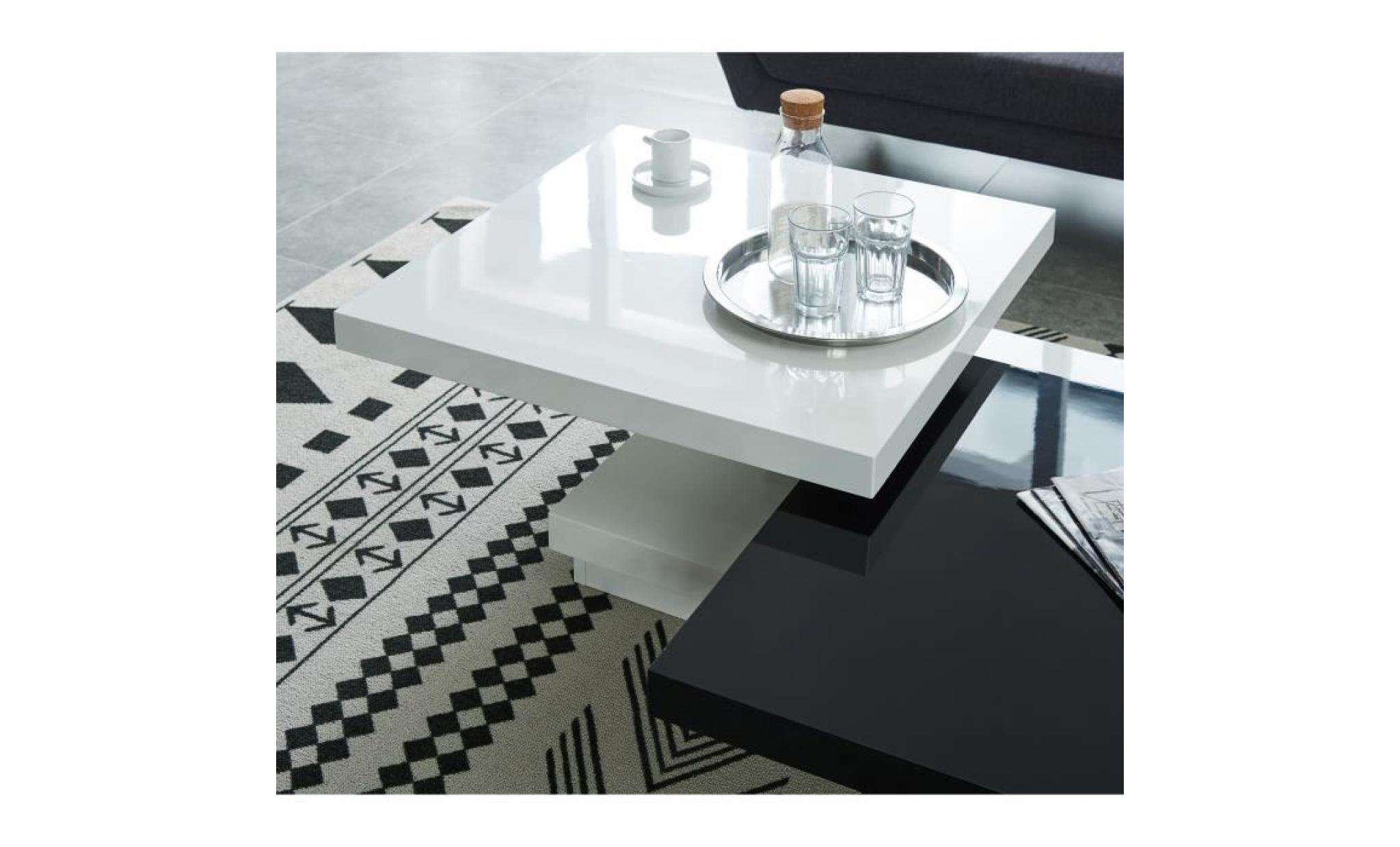tokyo table basse carrée pivotante style contemporain laquée noir et blanc brillant   l 80 x l 80 cm pas cher