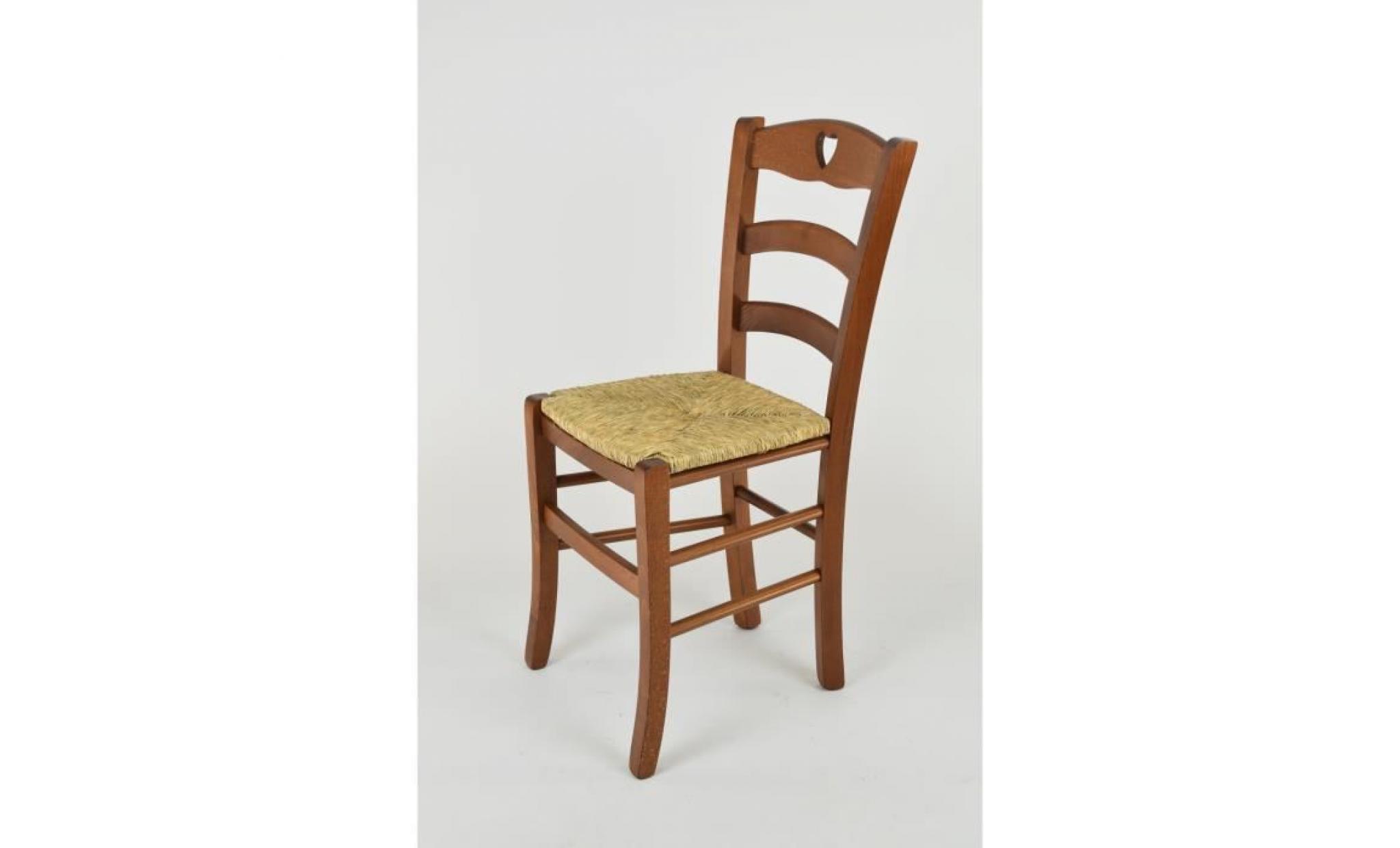 tommychairs   set 4 chaises cuore pour la cuisine, bar et la salle à manger, solide structure en bois coleur noix, assise en paille