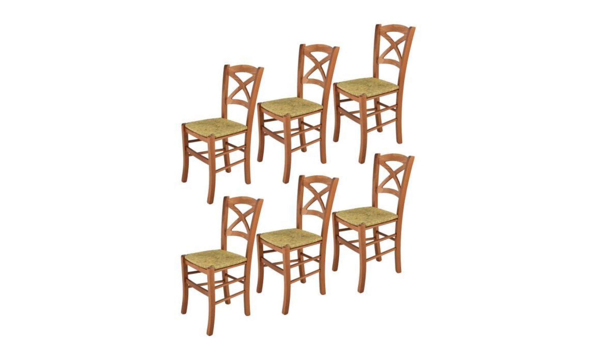 tommychairs   set 6 chaises cross , structure en bois coleur cerisier et assise en paille