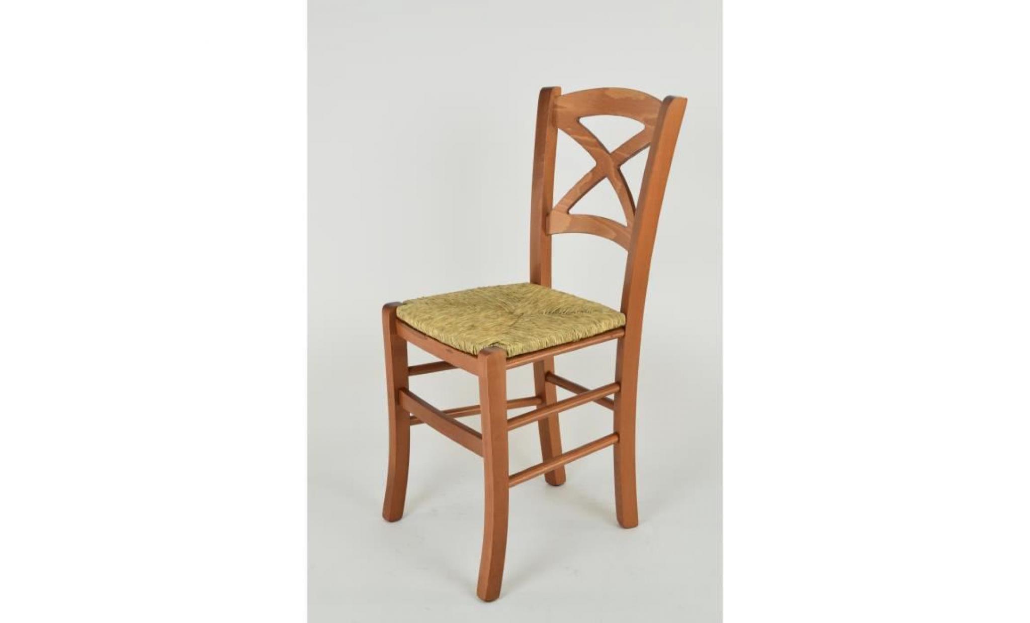 tommychairs   set 6 chaises cross , structure en bois coleur cerisier et assise en paille pas cher
