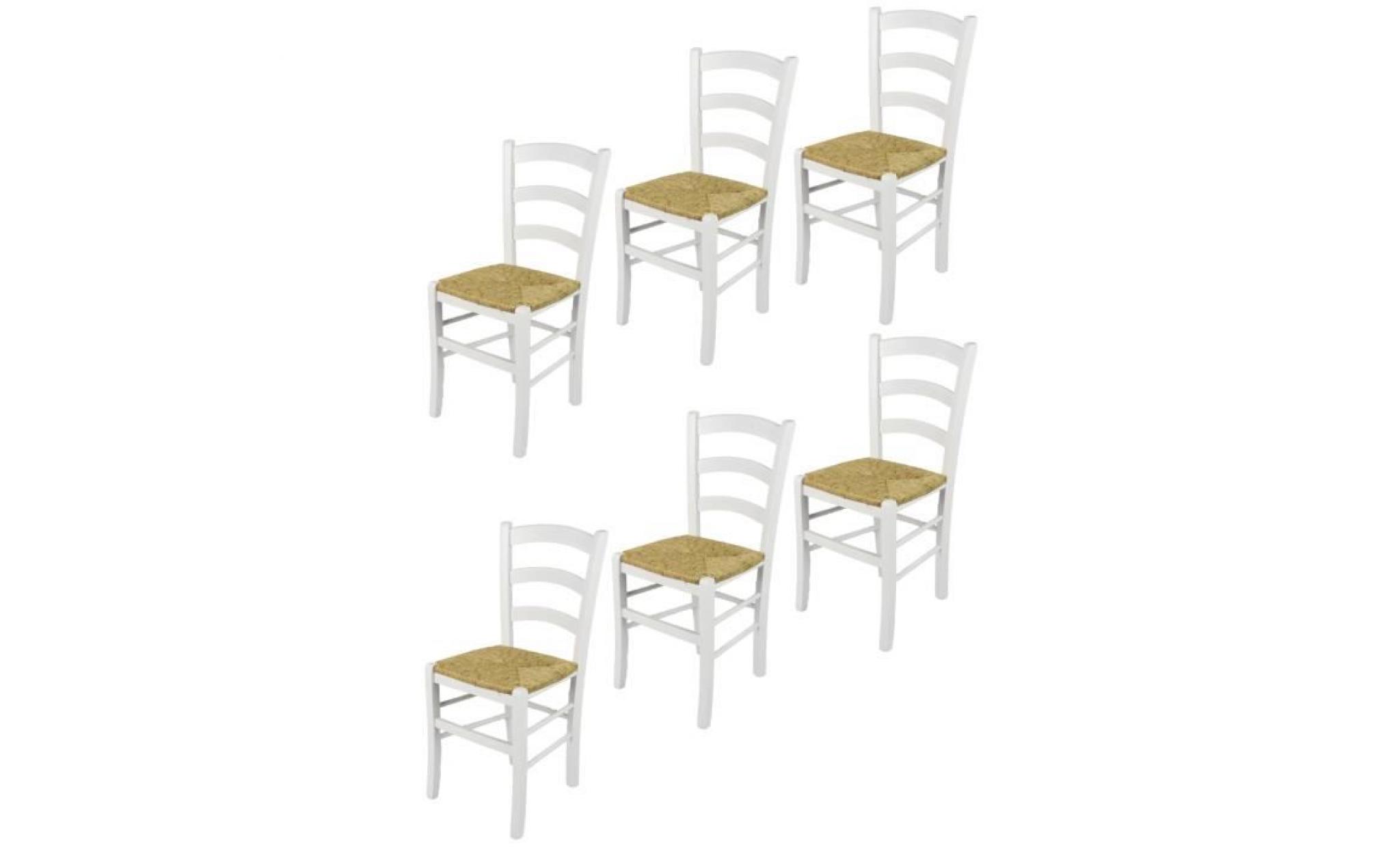 tommychairs   set de 6 chaises venezia pour cuisine et salle à manger, avec structure en bois, coleur laqué blanc, assise en paille