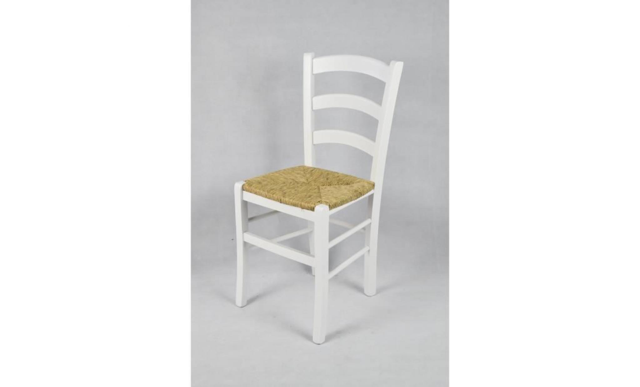 tommychairs   set de 6 chaises venezia pour cuisine et salle à manger, avec structure en bois, coleur laqué blanc, assise en paille pas cher