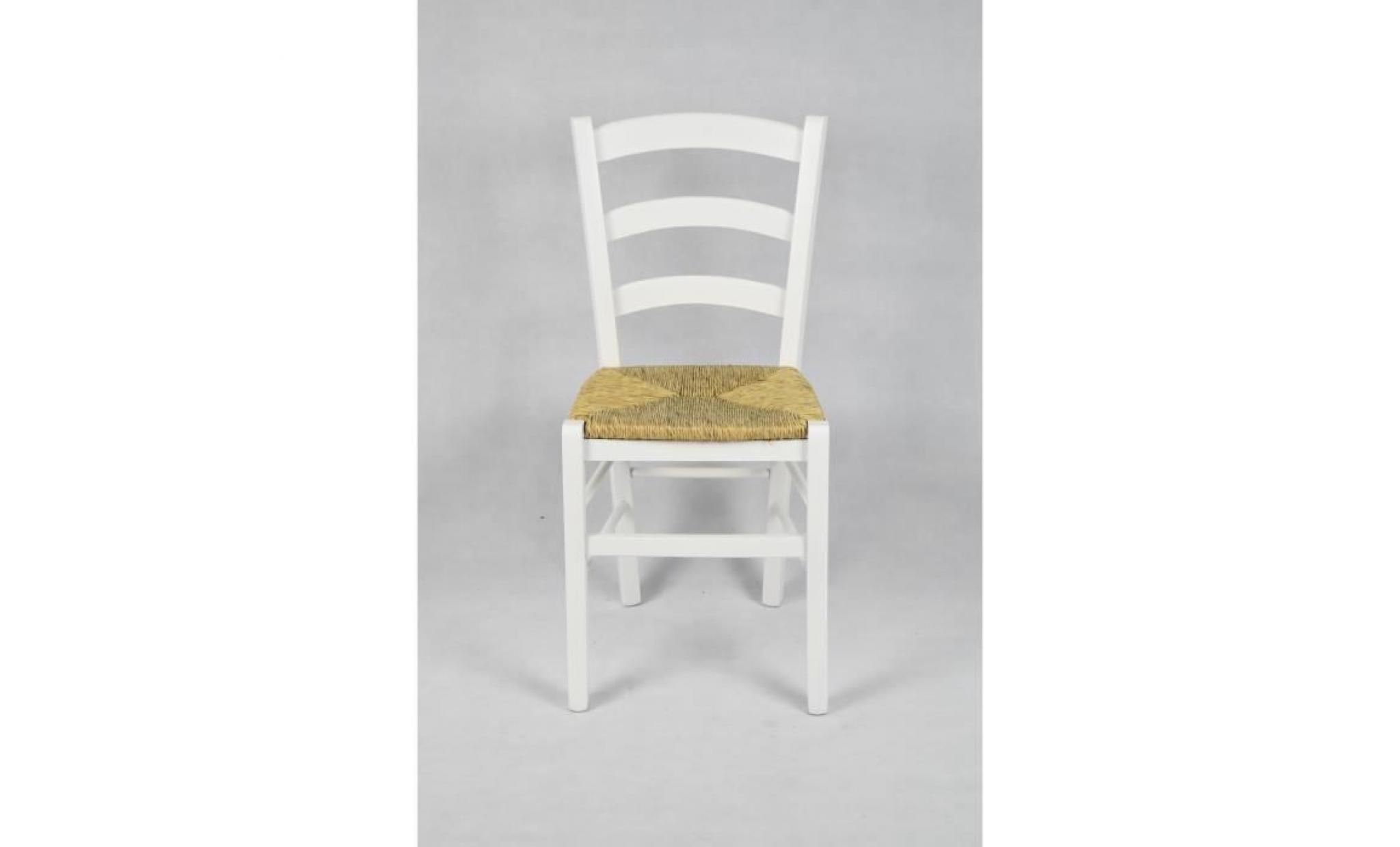 tommychairs   set de 6 chaises venezia pour cuisine et salle à manger, avec structure en bois, coleur laqué blanc, assise en paille pas cher