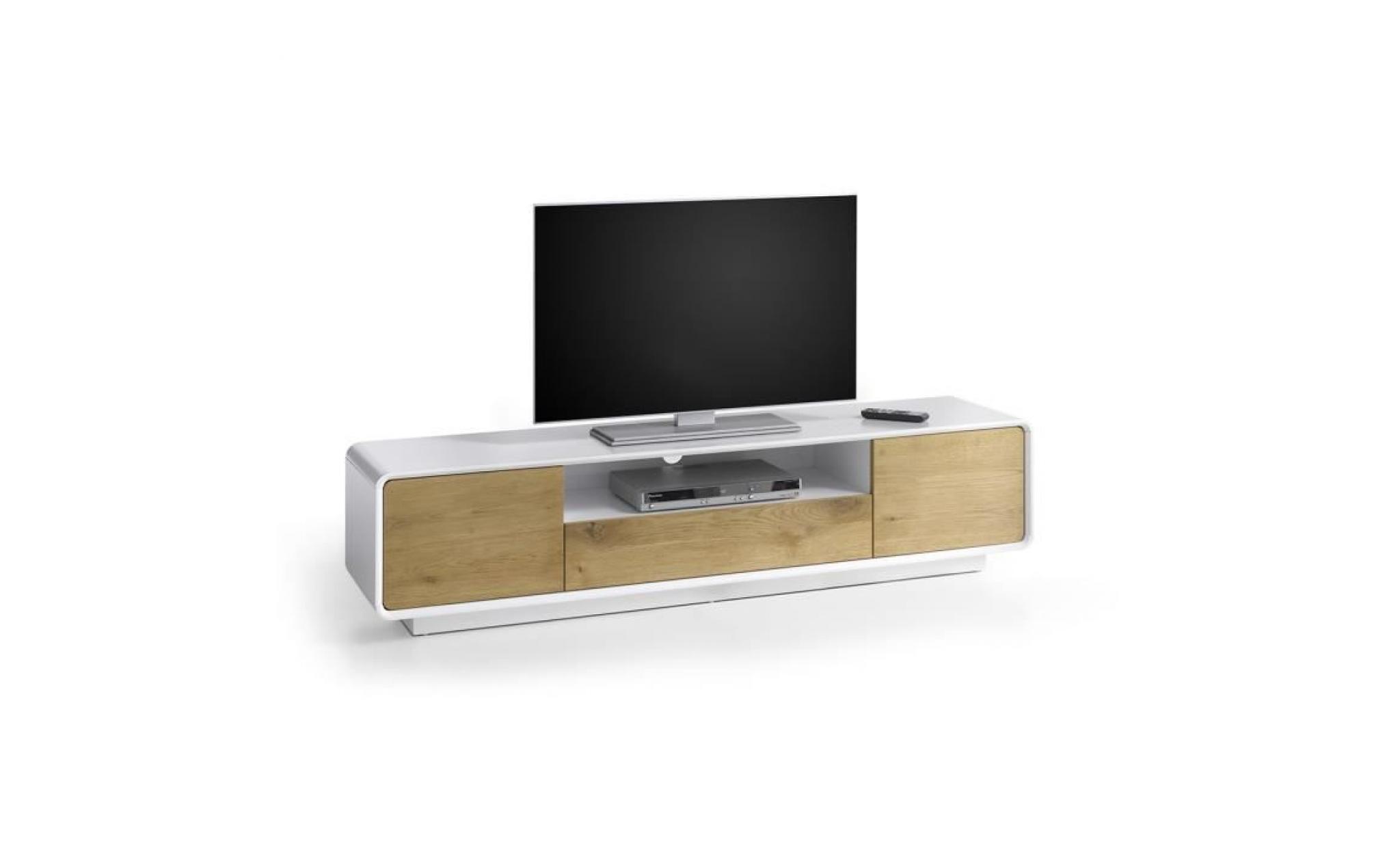 toulon meuble tv contemporain en mdf laqué blanc mat et bois chêne massif huilé   l 170 cm pas cher