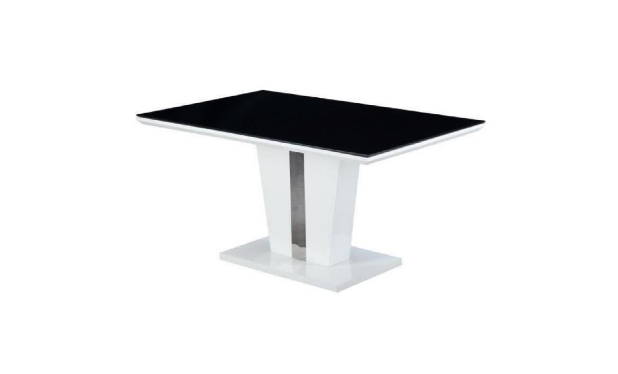 trevise table à manger 6 personnes contemporain   blanc brillant + plateau en verre trempé noir   l 150 x l 90 cm