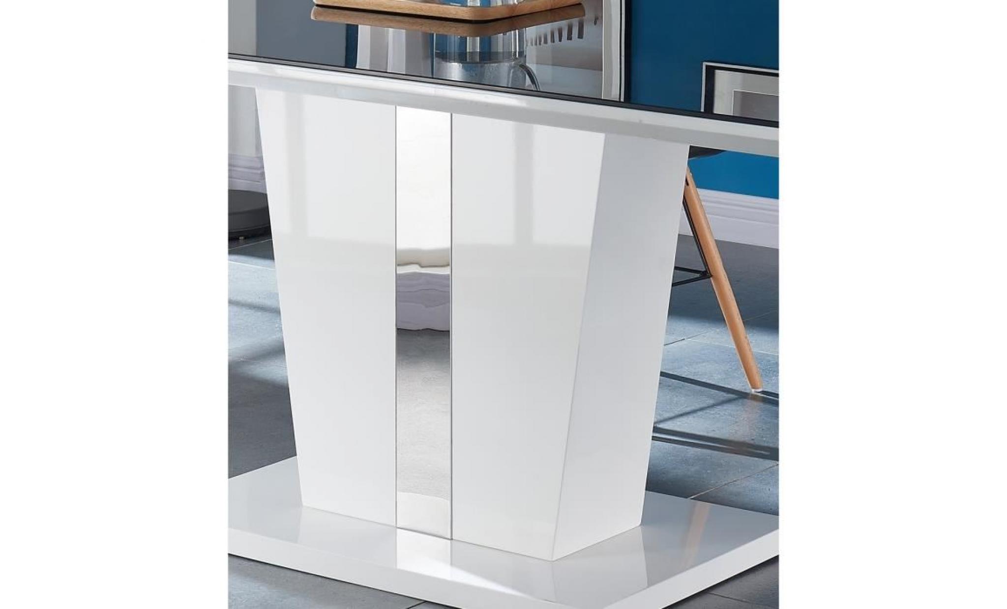 trevise table à manger 6 personnes contemporain   blanc brillant + plateau en verre trempé noir   l 150 x l 90 cm pas cher