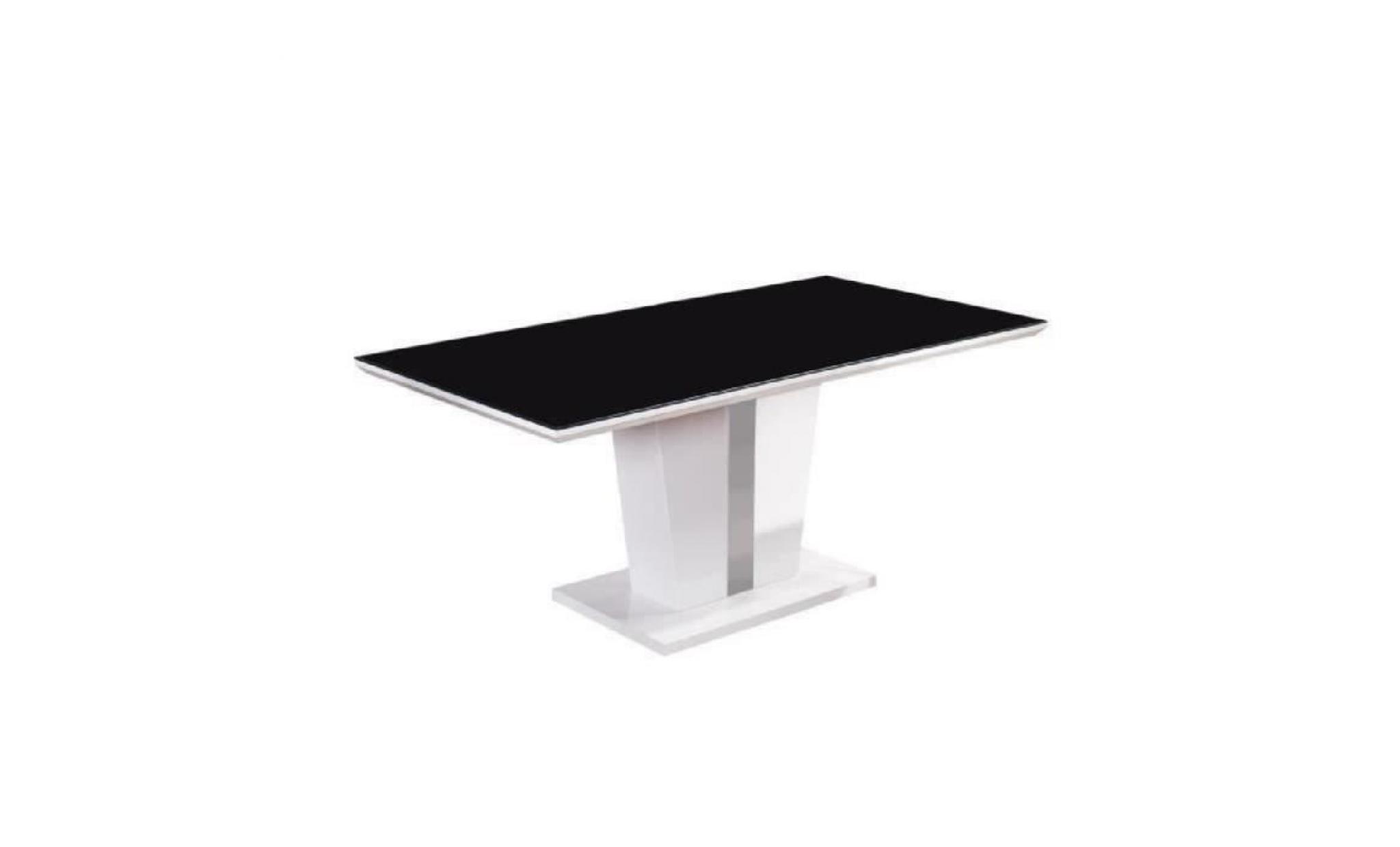 trevise table à manger 8 personnes contemporain   laqué blanc brillant + plateau de verre trempé noir   l 180 x l 90 cm