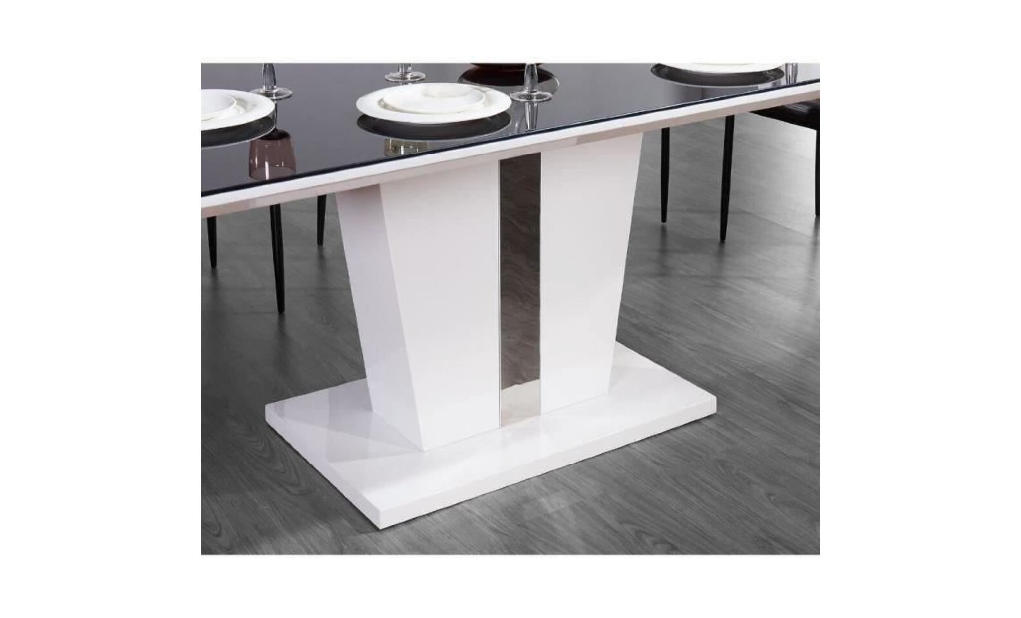 trevise table à manger 8 personnes contemporain   laqué blanc brillant + plateau de verre trempé noir   l 180 x l 90 cm pas cher