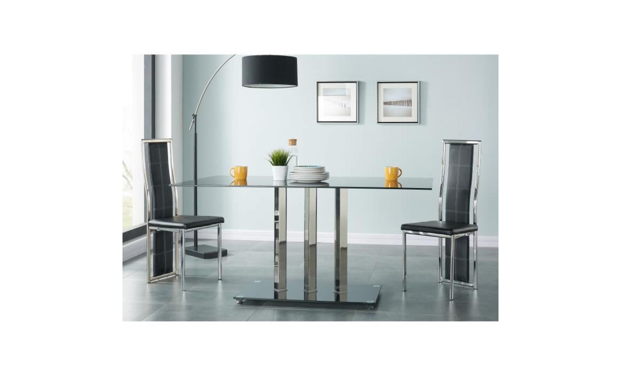 tribeca table à manger de 6 à 8 personnes style contemporain en métal effet chromé et en verre trempé noir   l 160 x l 90 cm