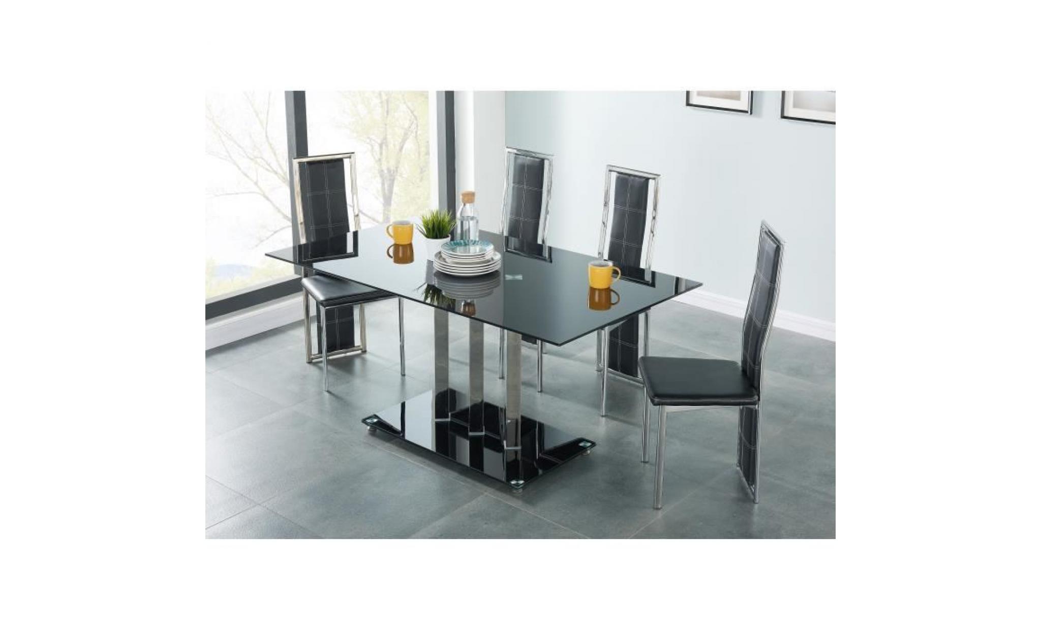 tribeca table à manger de 6 à 8 personnes style contemporain en métal effet chromé et en verre trempé noir   l 160 x l 90 cm pas cher