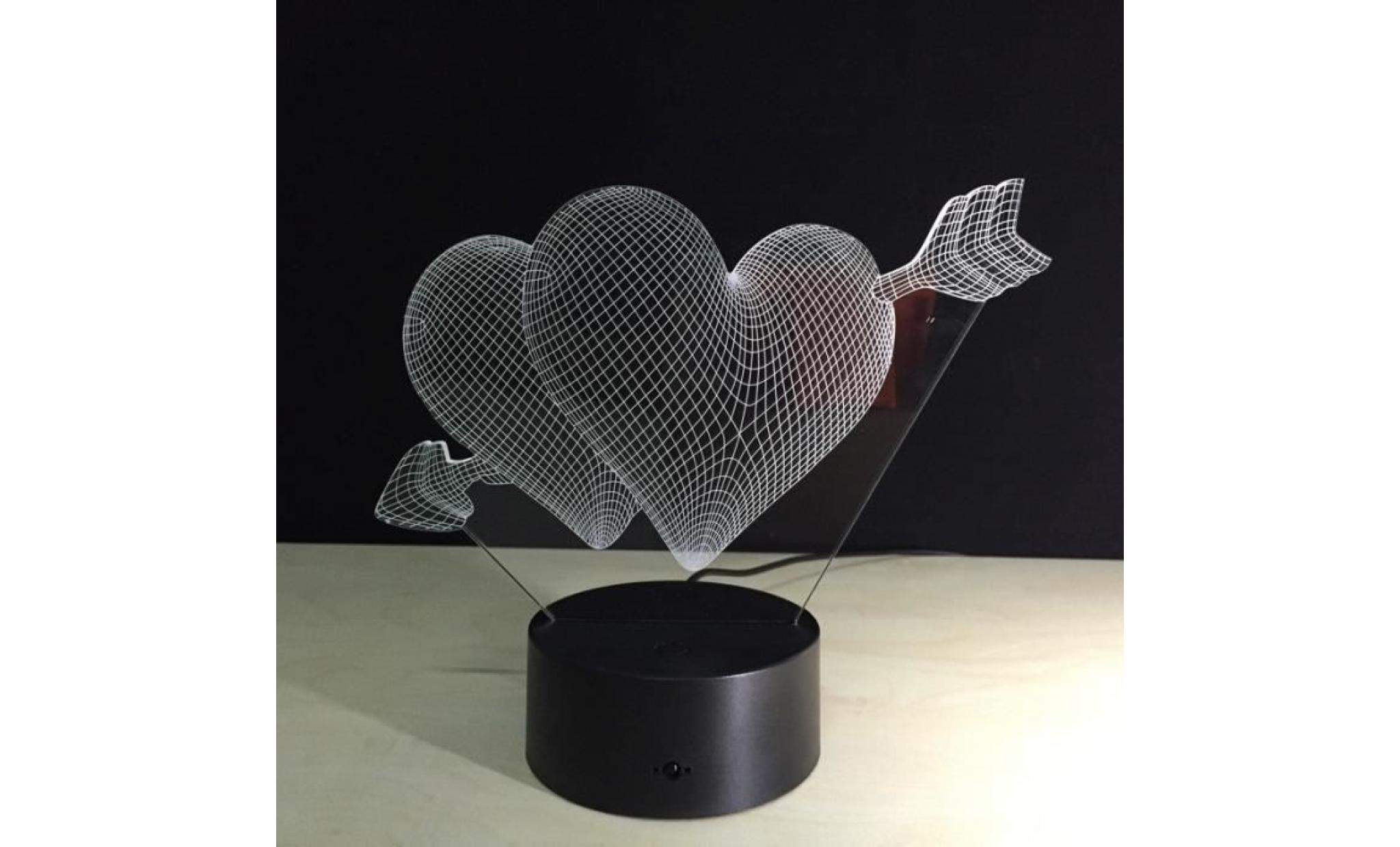 tube led flèche à travers le coeur acrylique 3d led lampe de table colorée lampe usb rechargeable #pa 767 pas cher