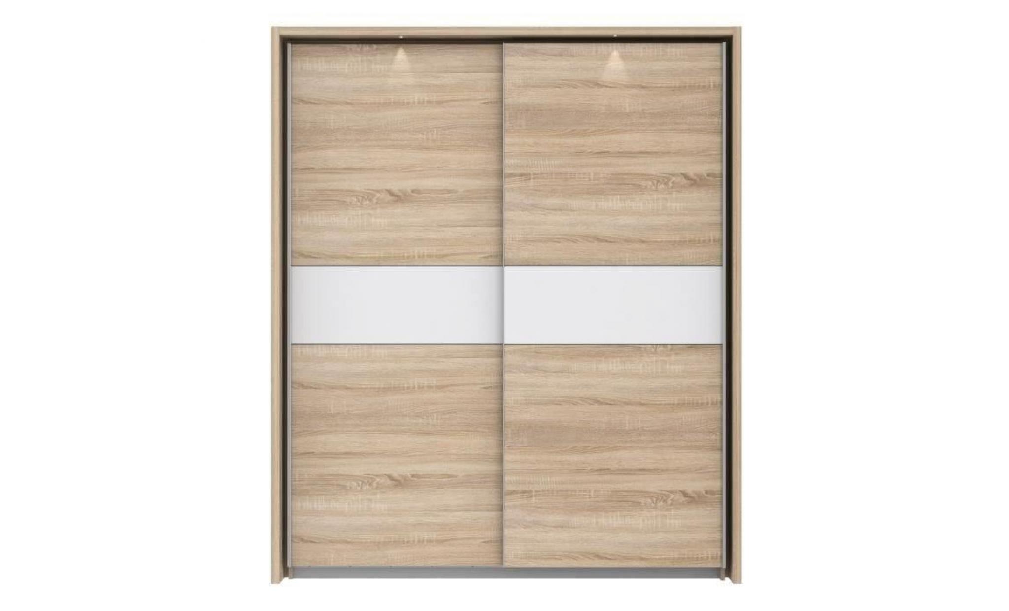 ulos plus armoire de chambre avec led style contemporain décor sonoma et blanc mat   l 181 cm