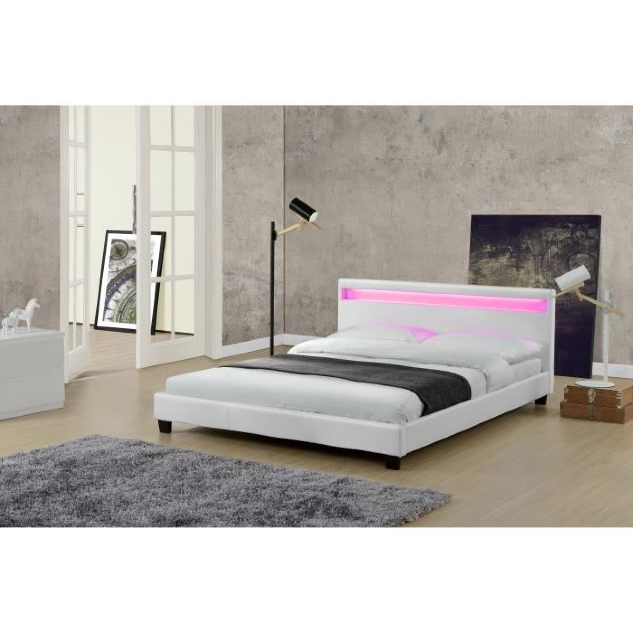 Valentin : Cadre de lit en simili cuir Blanc LED