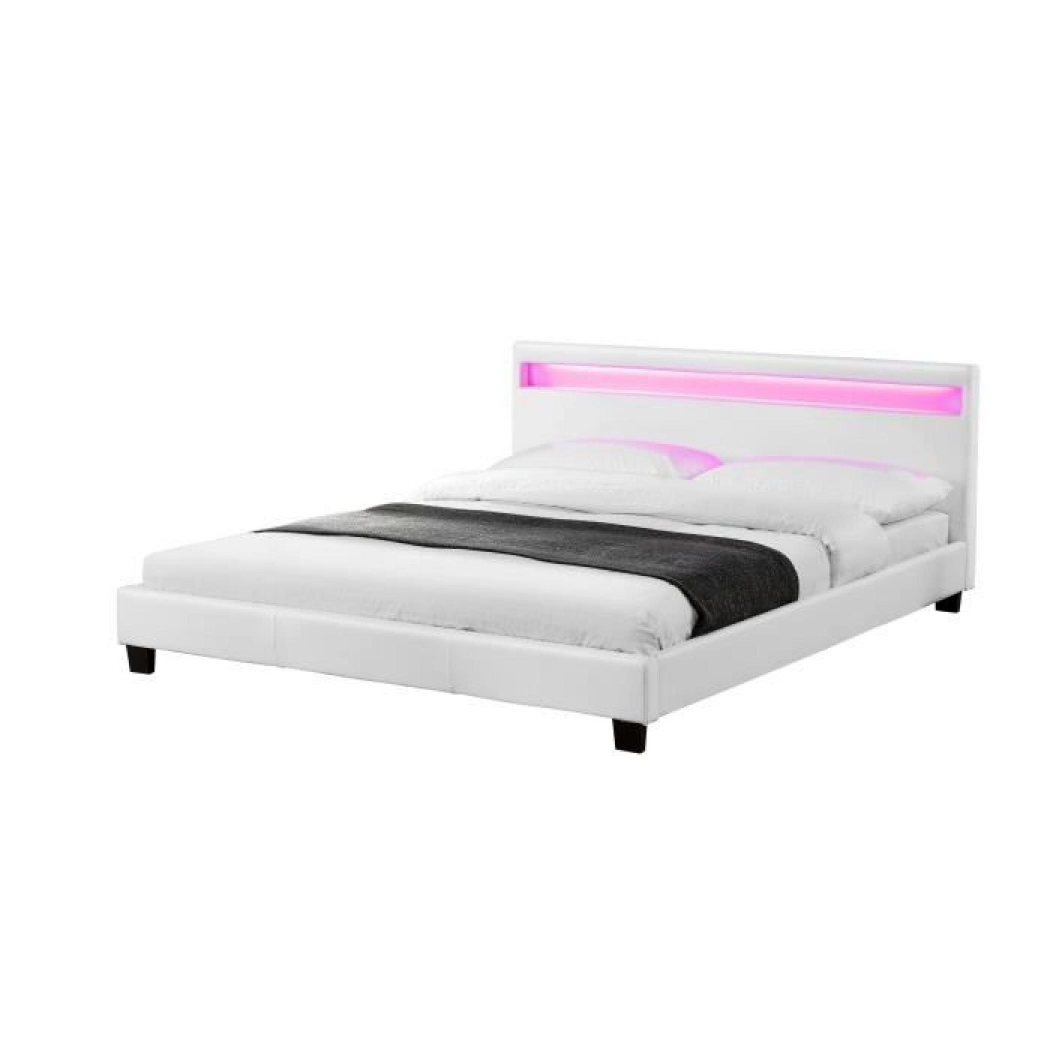 Valentin : Cadre de lit en simili cuir Blanc LED pas cher