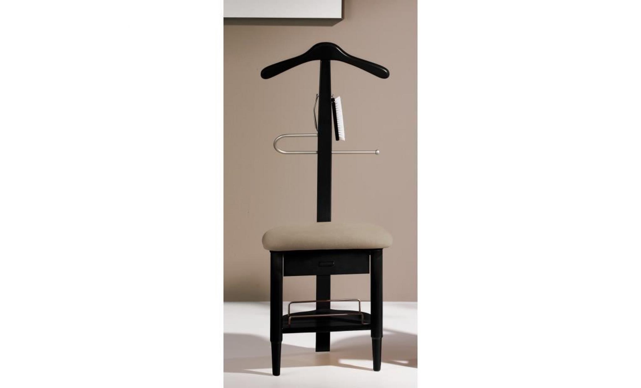 valet de nuit/chaise noir en hêtre massif avec plateau porte chaussures, 41 x 45 x 105 cm
