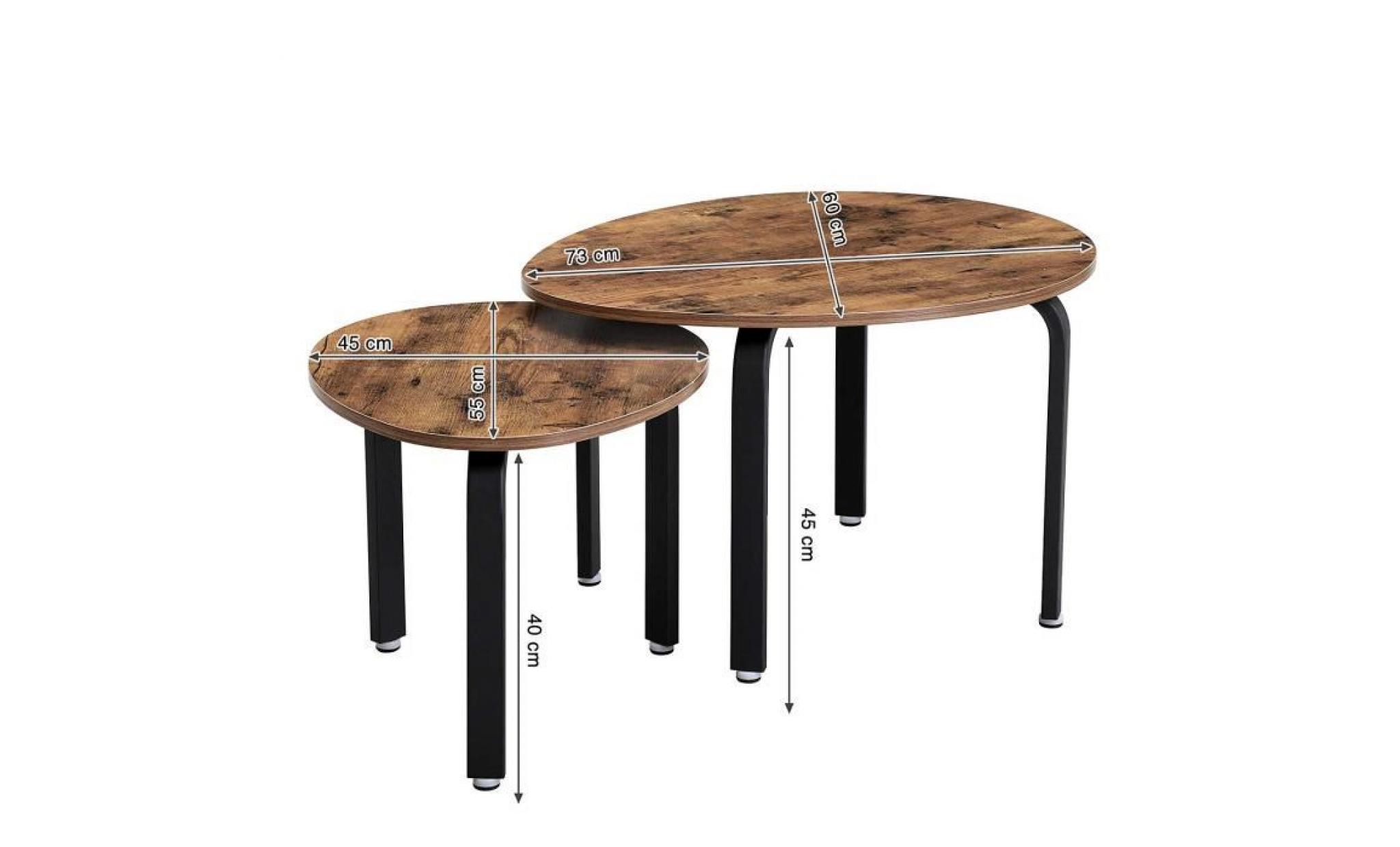 vasagle lot de 2 tables gigognes, table basse, table d’appoint, style industriel, pieds en fer, aspect bois vieilli, lnt12x pas cher