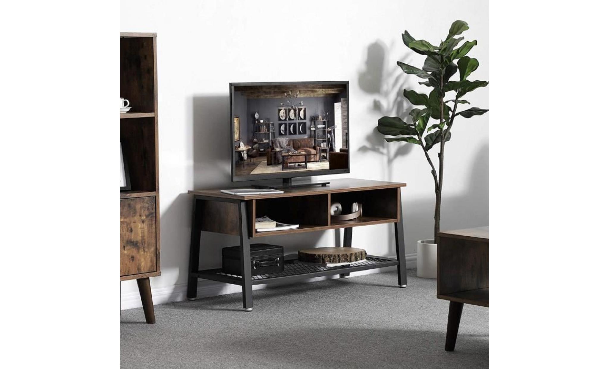 vasagle meuble tv vintage, table basse avec étagère de rangement, table d’appoint avec cadre climatique, aspect bois vieilli, ltv92x