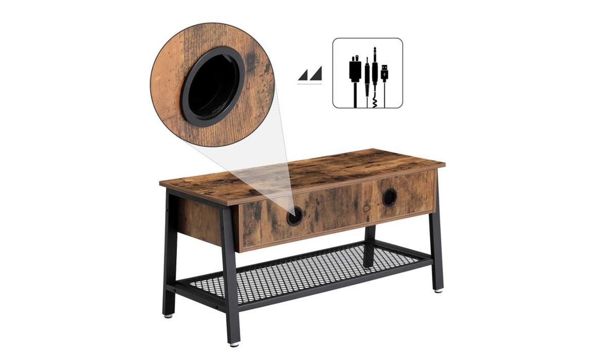 vasagle meuble tv vintage, table basse avec étagère de rangement, table d’appoint avec cadre climatique, aspect bois vieilli, ltv92x pas cher