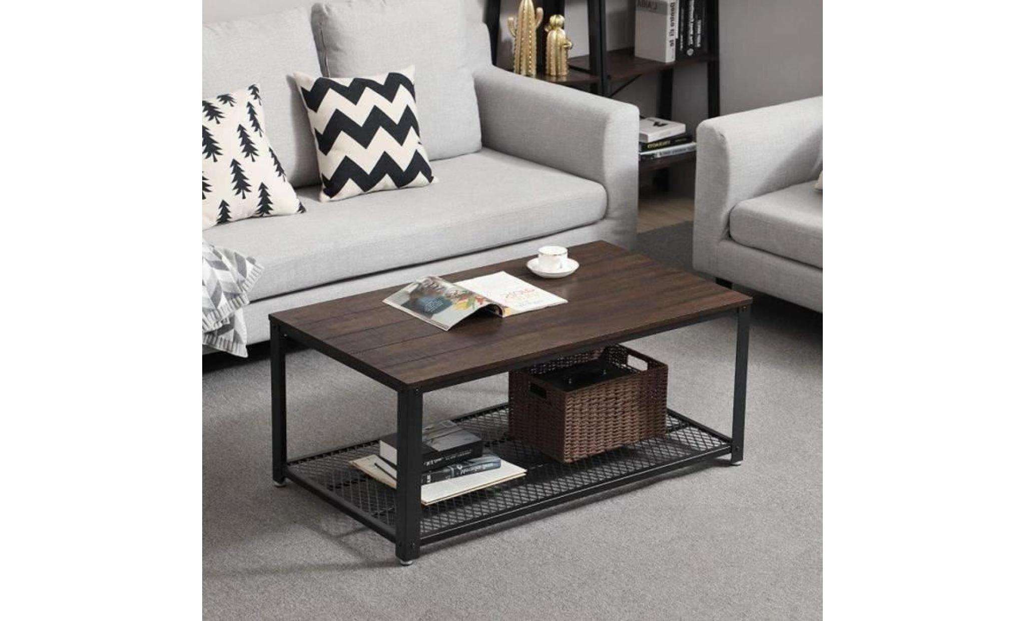 vasagle table basse de style industriel, table de salon，avec grand plateau, armature métallique rigide，plateau rustique lct61bf