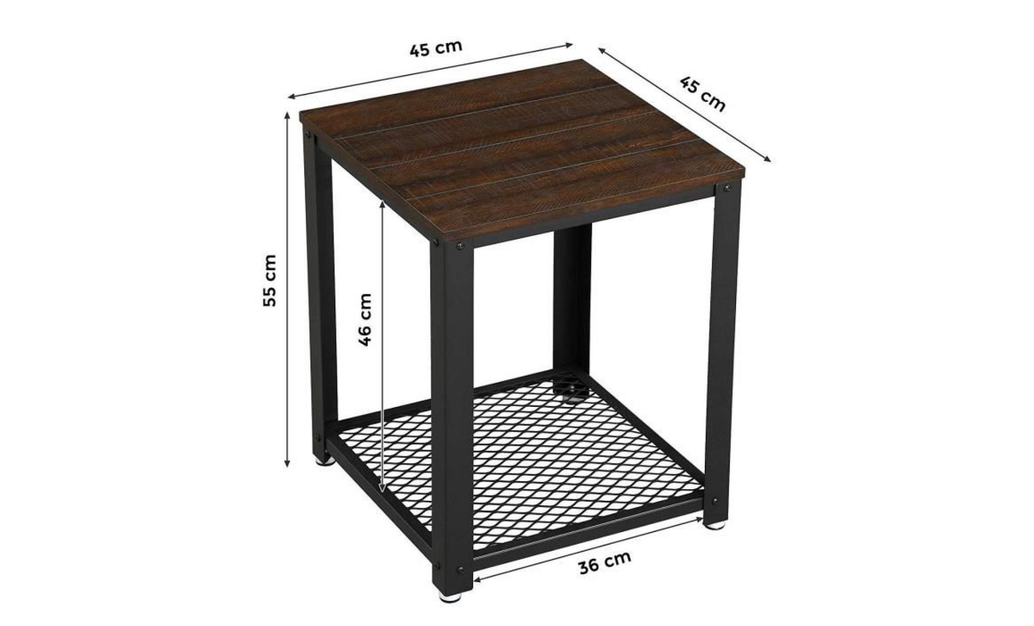 vasagle table de chevet de style industriel table d'appoint avec Étagère en treillis armature métallique plateau rustique let41bf pas cher