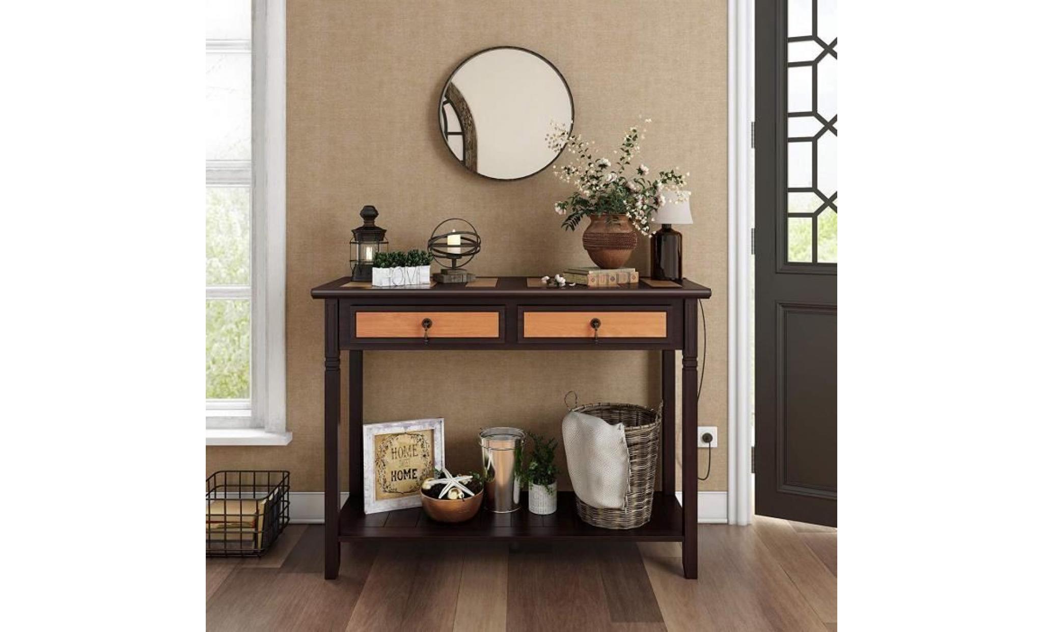vasagle table de console, avec 2 tiroirs multi colores, Étagère de rangement, pieds en bois, pour salon, couloir,  lct07cy