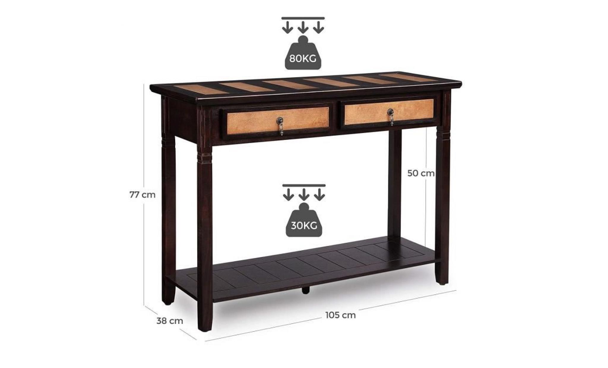vasagle table de console, avec 2 tiroirs multi colores, Étagère de rangement, pieds en bois, pour salon, couloir,  lct07cy pas cher