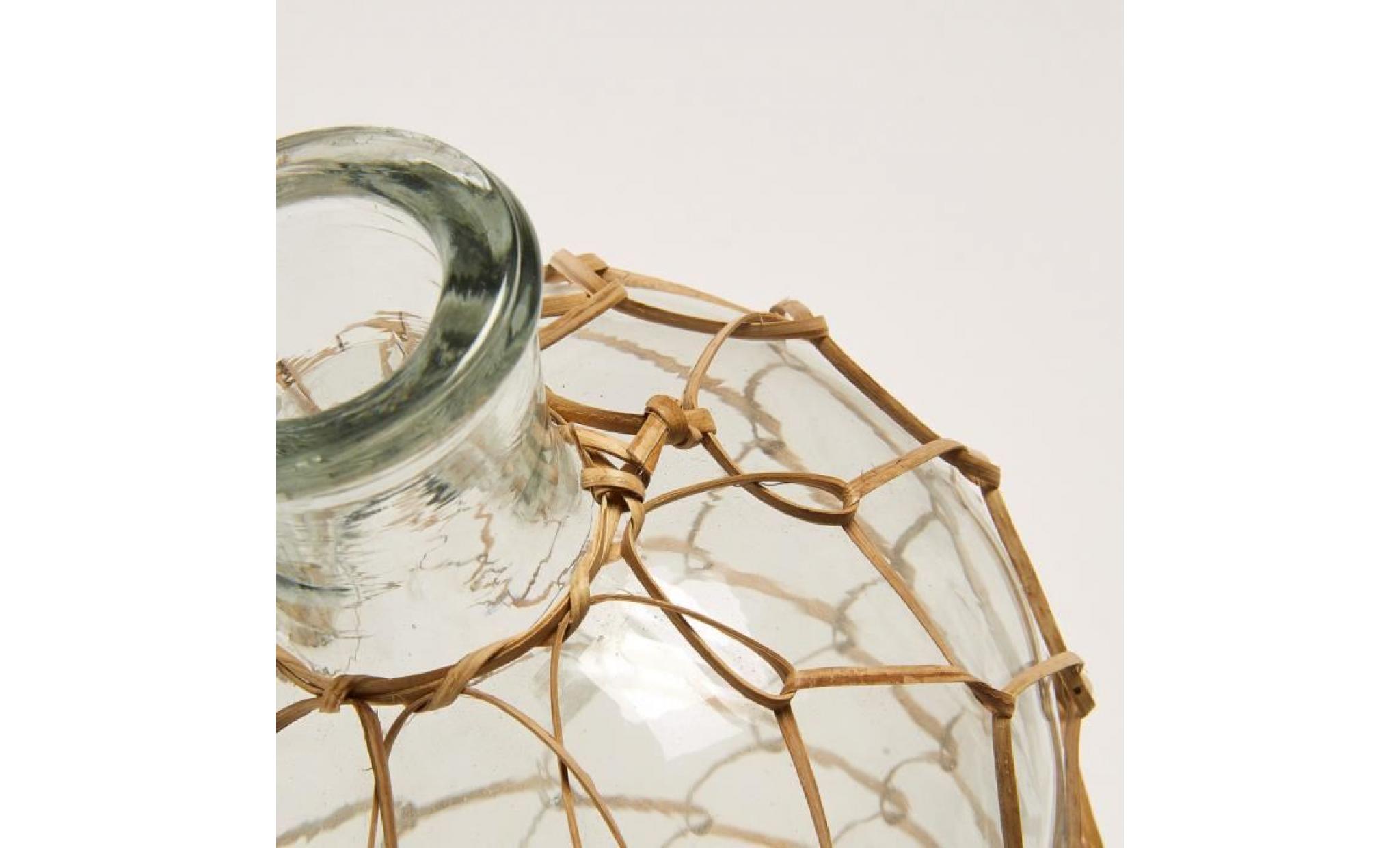 vase en verre et rotin 34 cm dawson   couleur   naturel pas cher