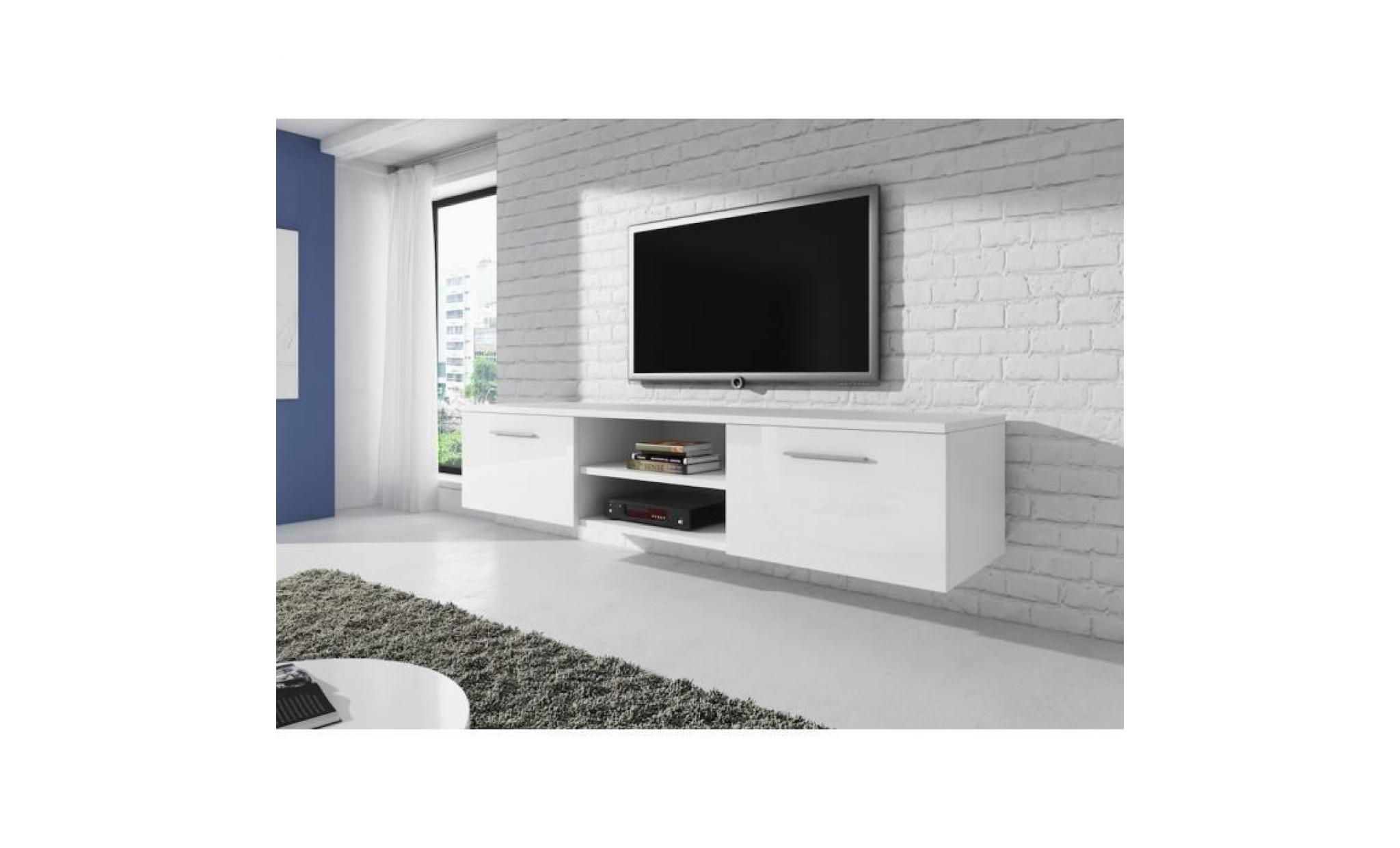 vegas meuble tv flottant contemporain décor blanc   150 cm