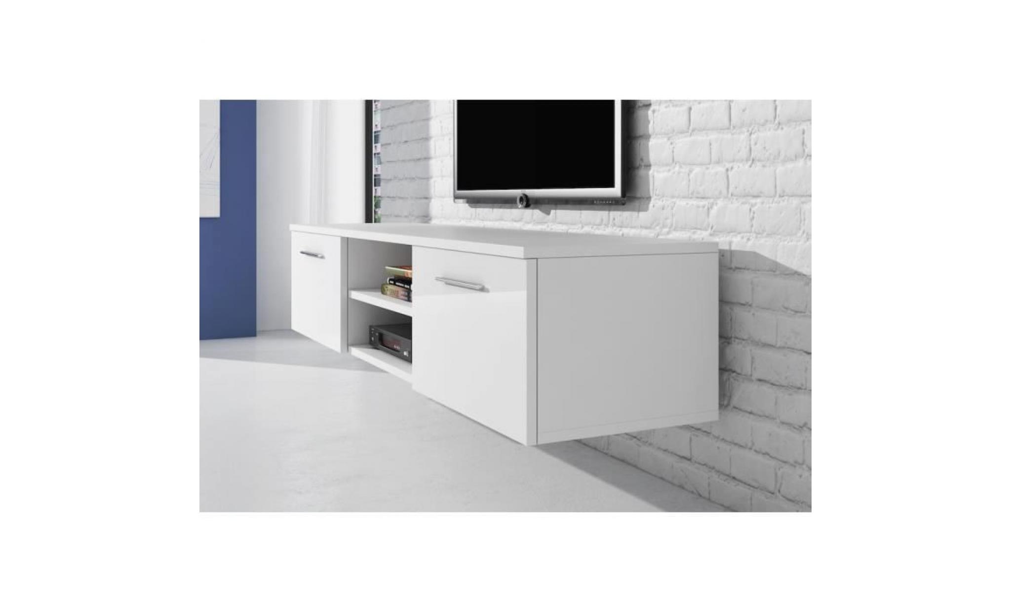 vegas meuble tv flottant contemporain décor blanc et gris   150 cm pas cher