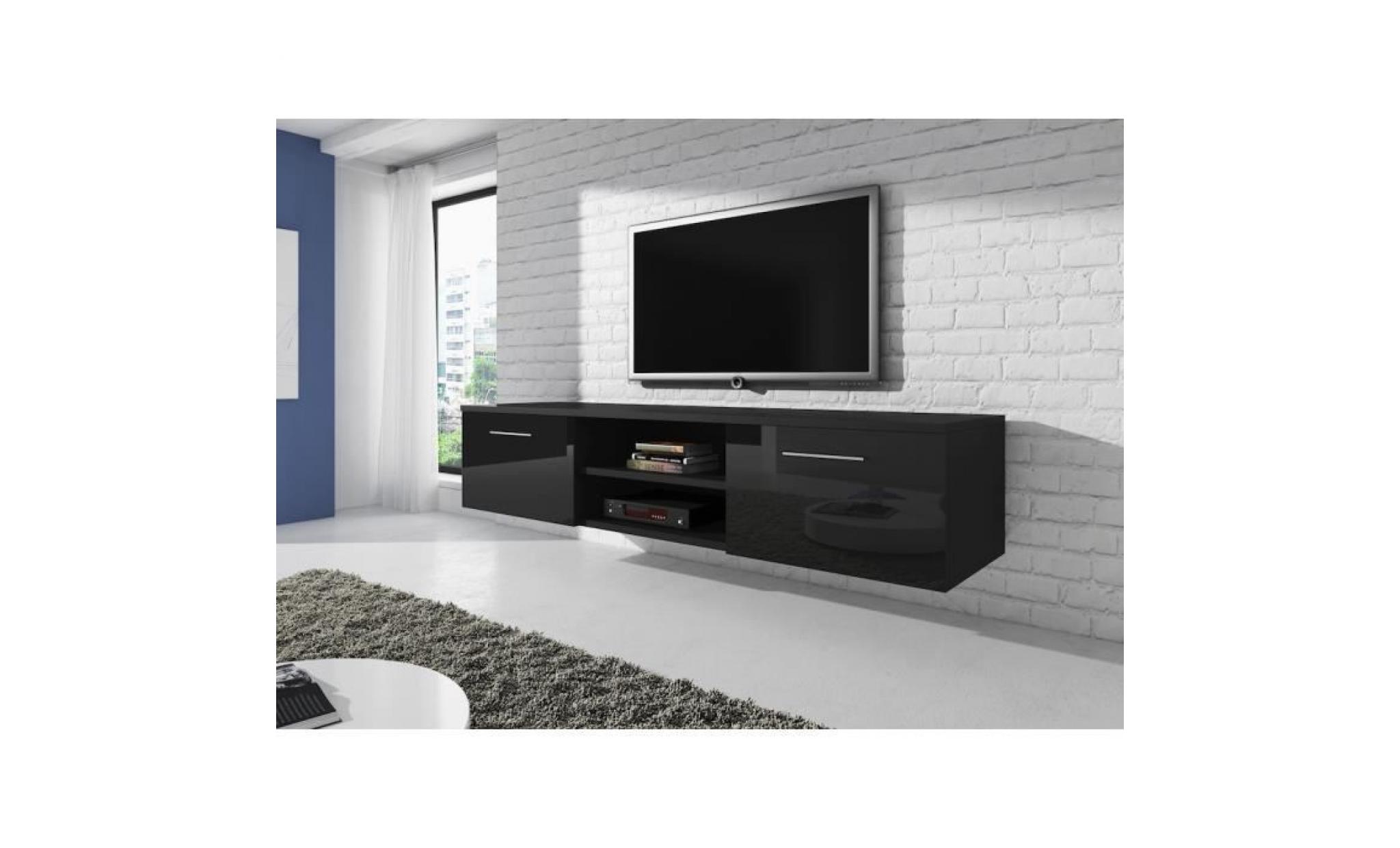 vegas meuble tv flottant contemporain décor noir   150 cm