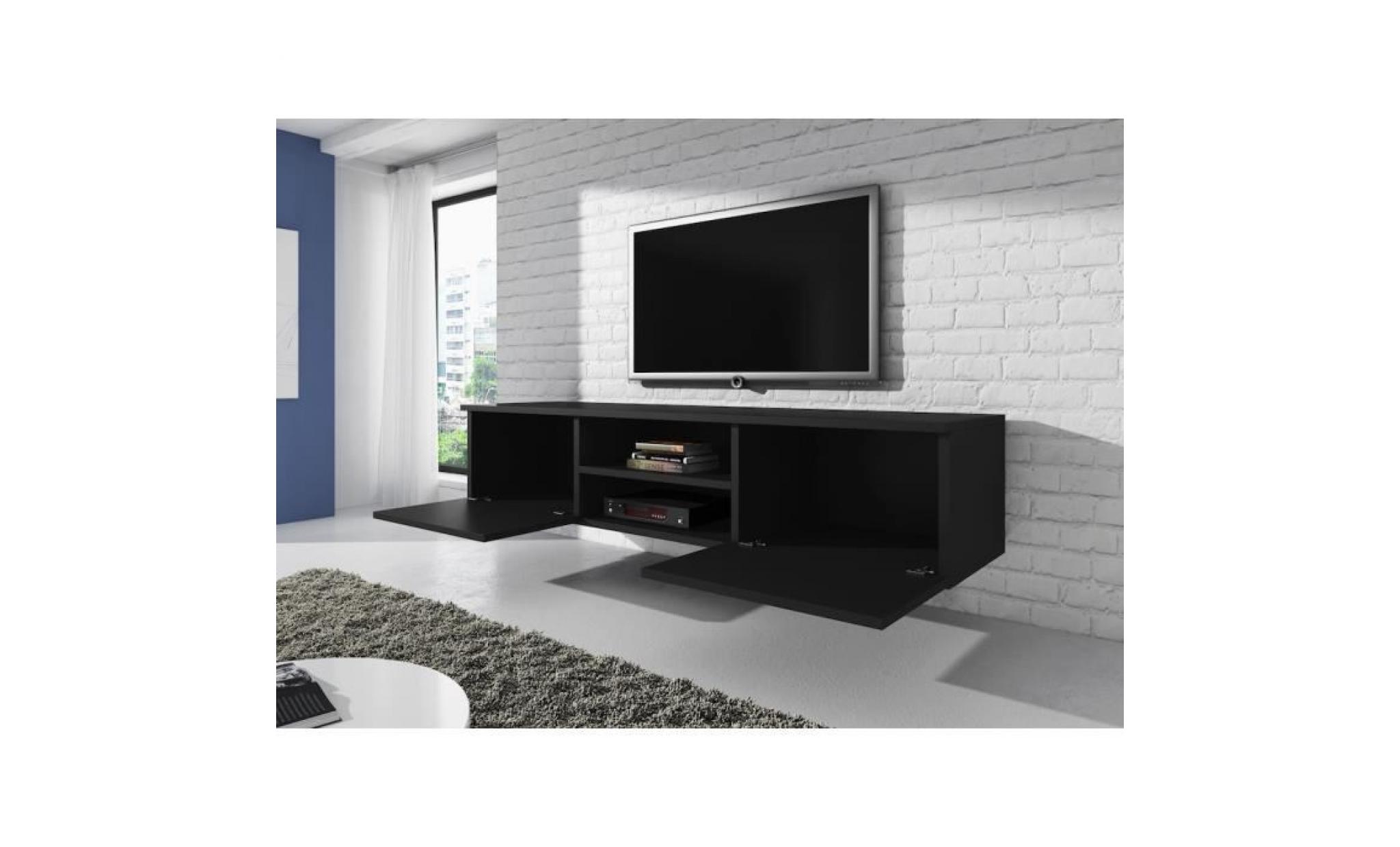 vegas meuble tv flottant contemporain décor noir   150 cm pas cher