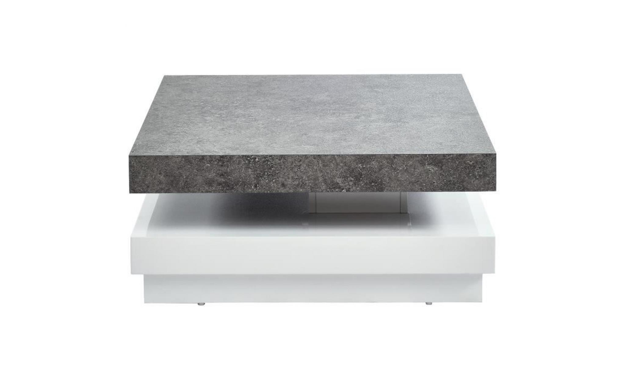 vegas table basse pivotante contemporain effet béton et blanc laqué brillant   l 75 cm pas cher