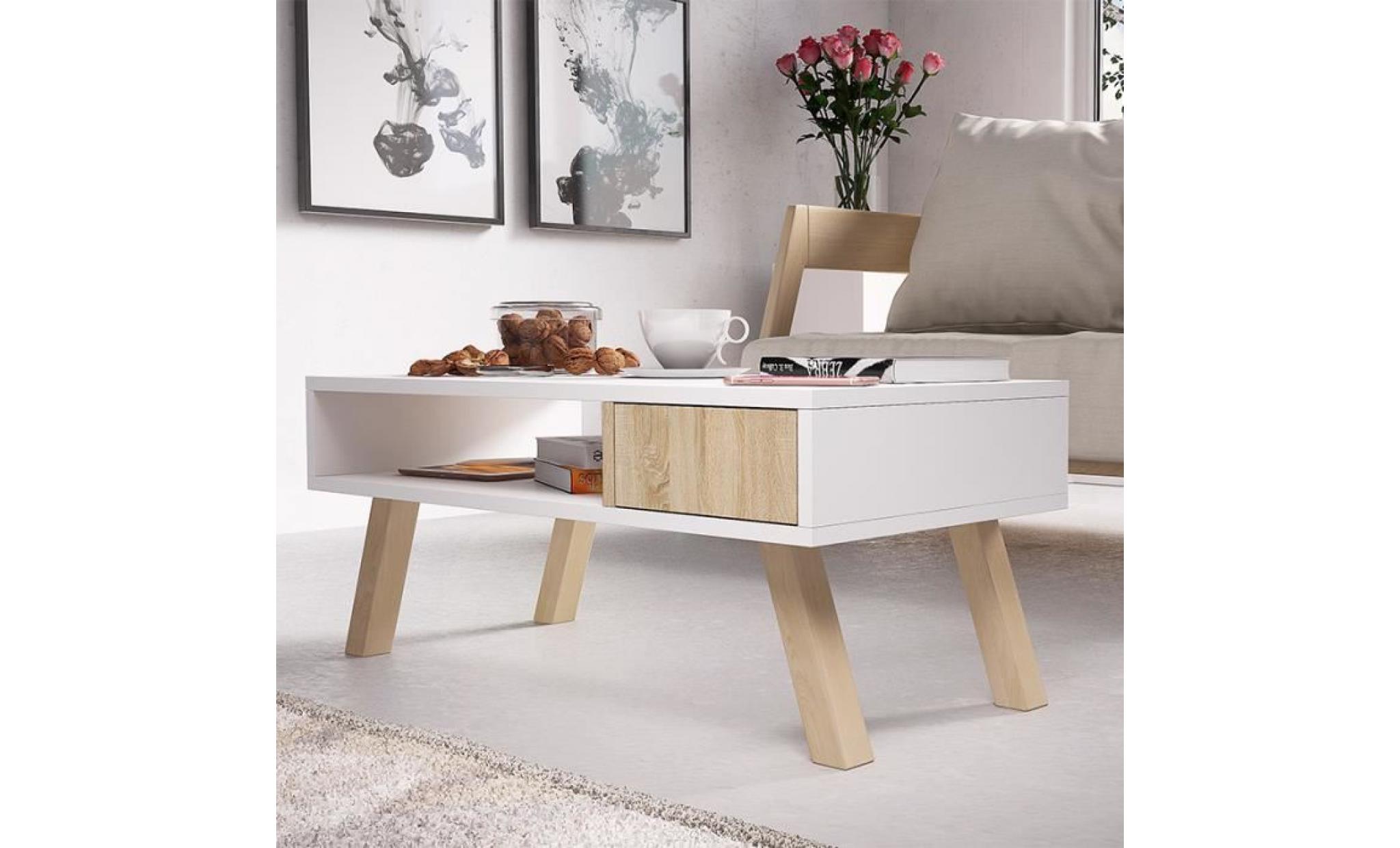 table basse scandinave / table basse bois   vero bois   80 cm   blanc mat / effet chêne   style scandinave   style nordique pas cher