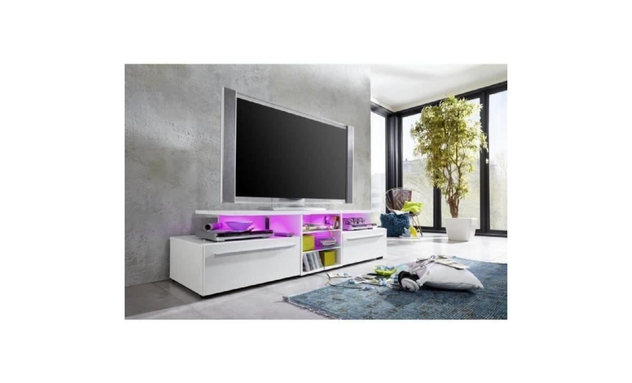 version meuble tv led contemporain mélaminé blanc mat et brillant   l 160 cm pas cher