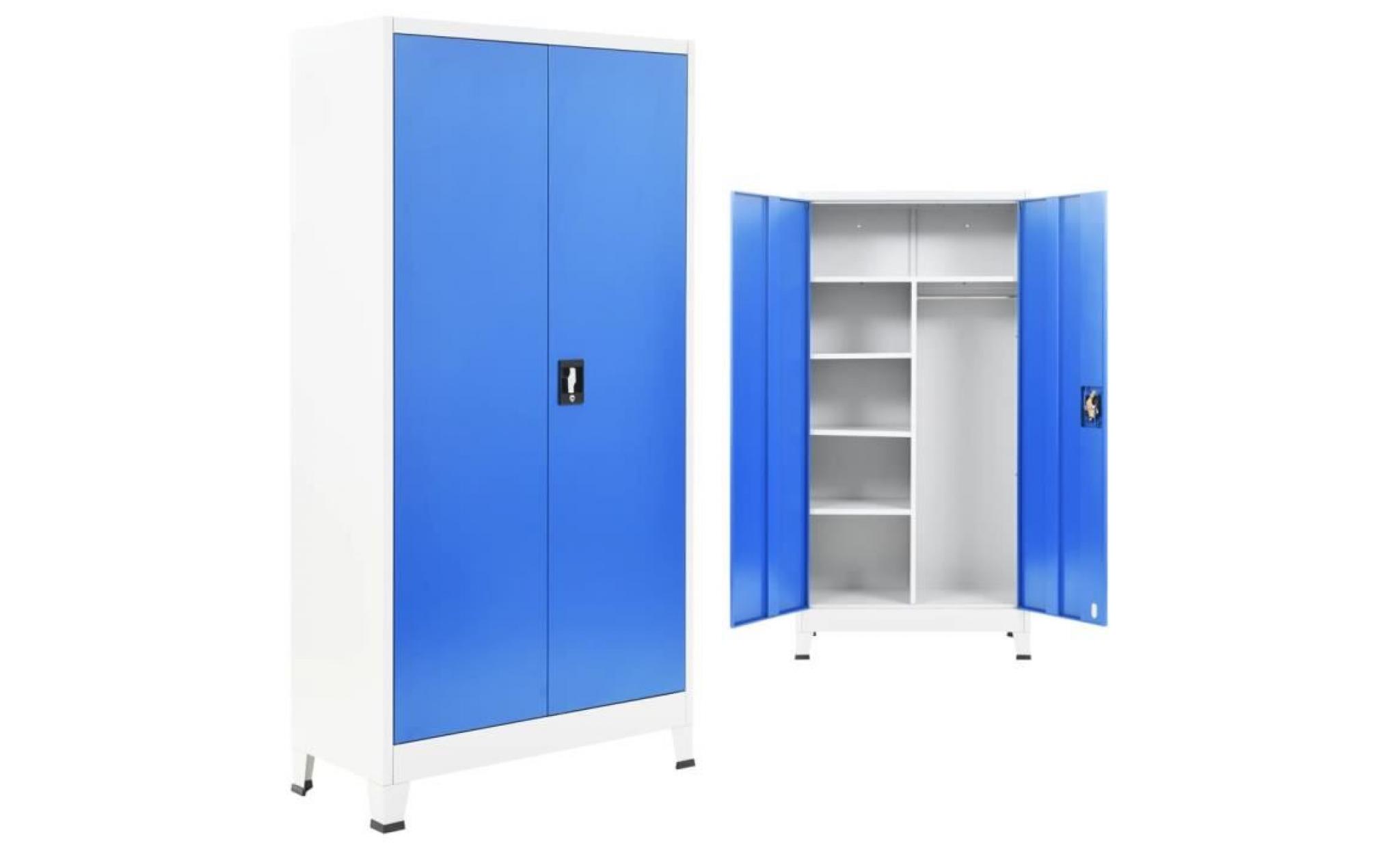 vidaxl armoire de vestiaire 2 portes métal 90x40x180 cm gris et bleu