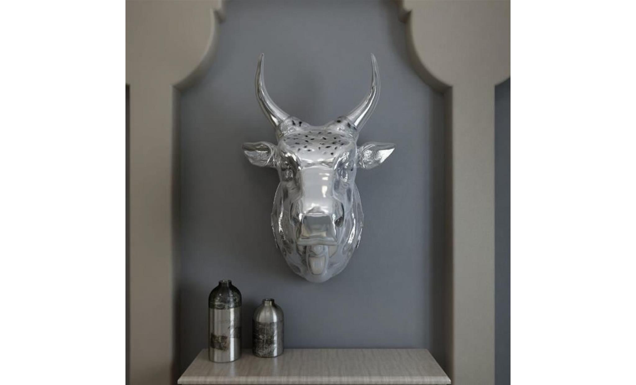 vidaxl décoration murale en forme de tête de vache aluminium argenté pas cher