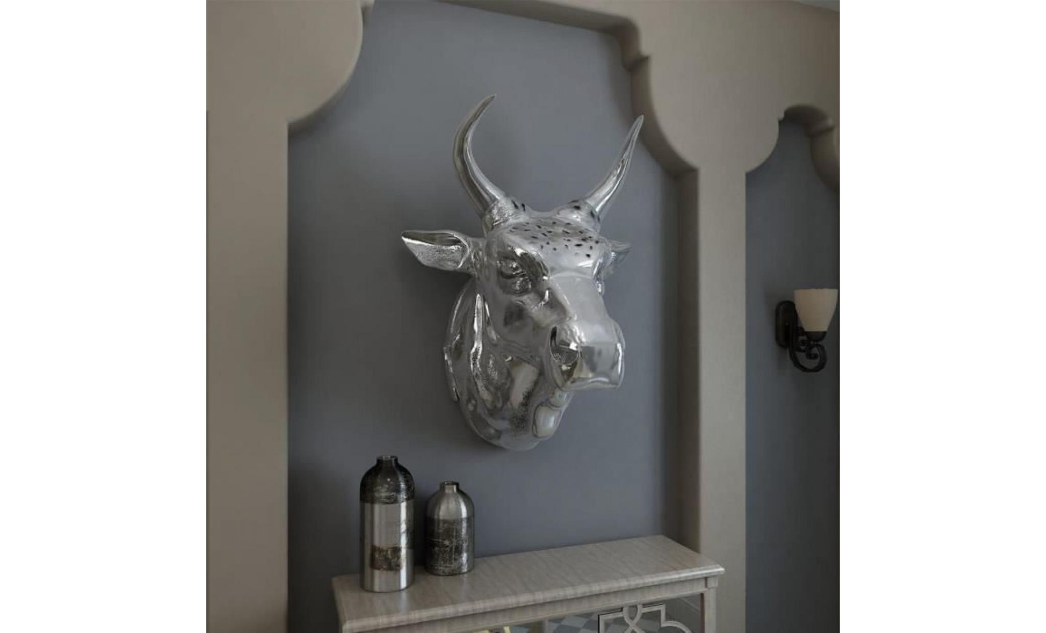 vidaxl décoration murale en forme de tête de vache aluminium argenté pas cher