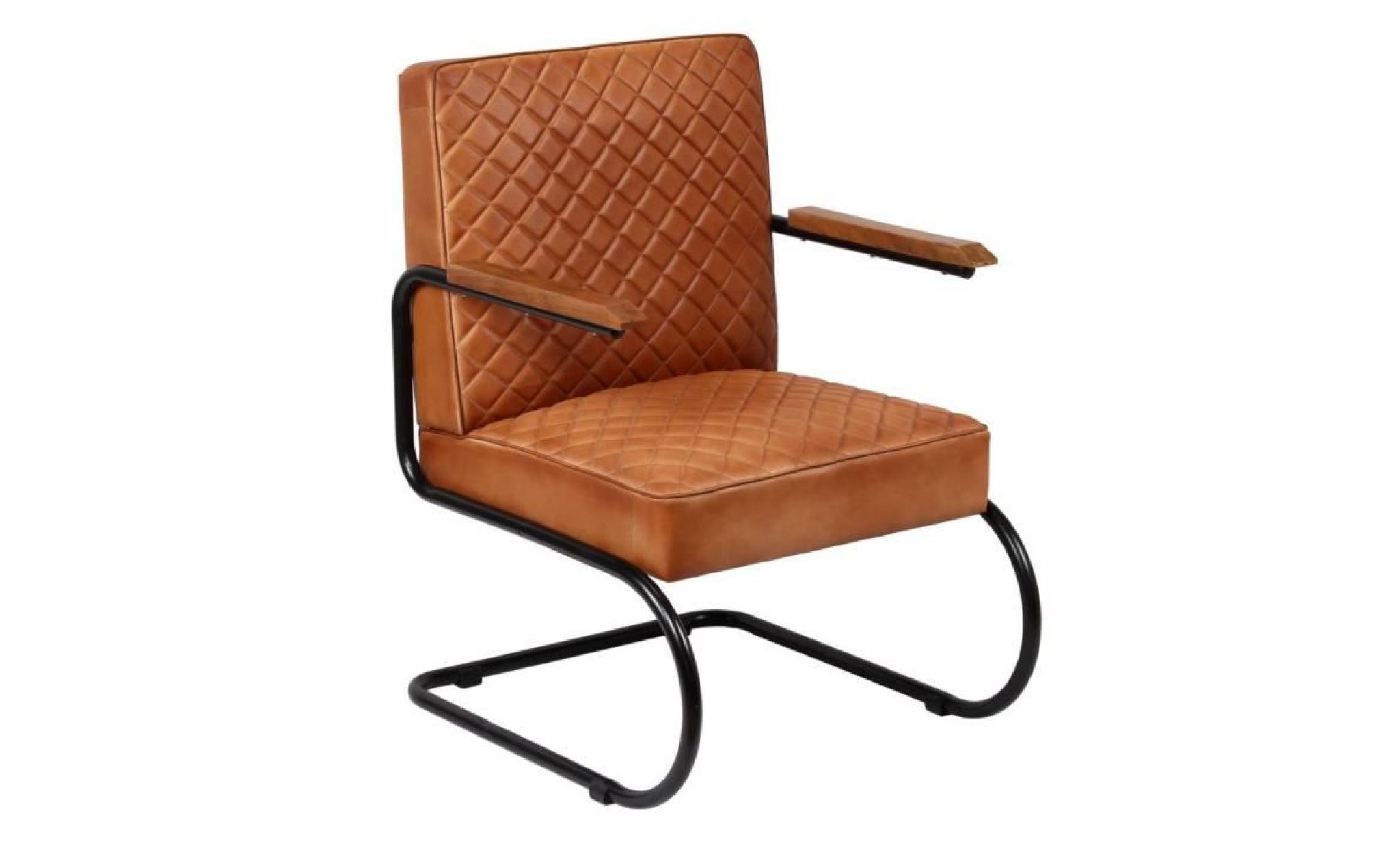 vidaxl fauteuil cuir véritable 63 x 75 x 88 cm marron clair pas cher
