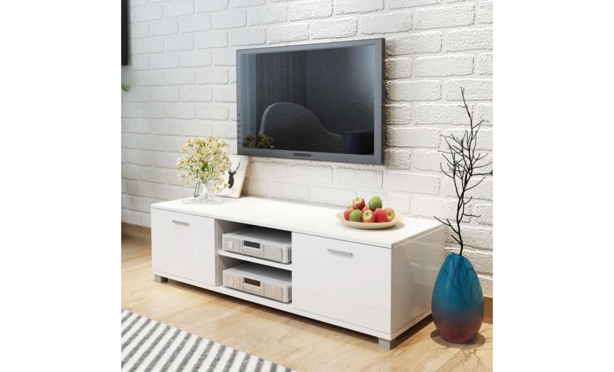 vidaxl meuble tv à haute brillance blanc 140 x 40,3 34,7 cm pas cher