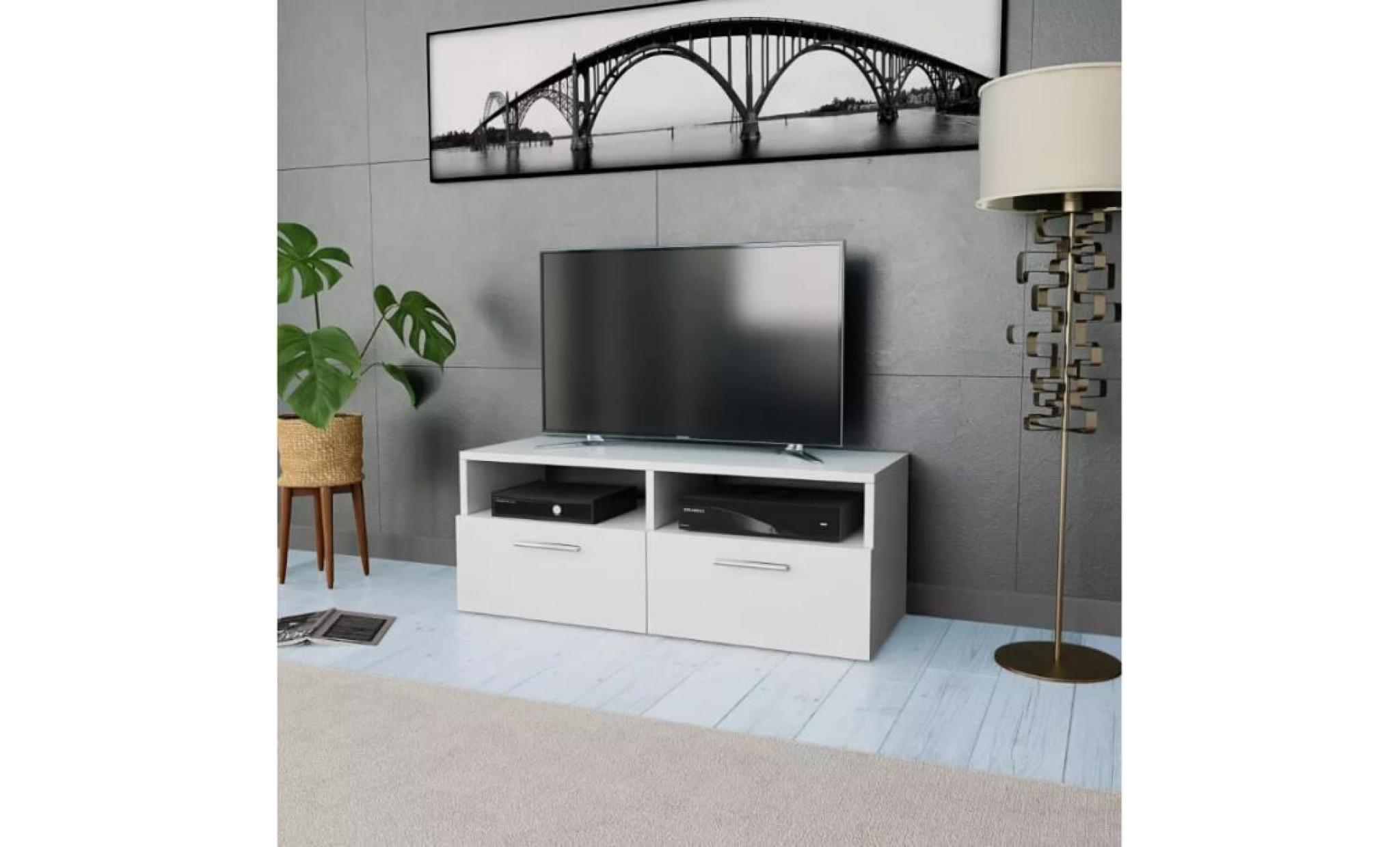 vidaxl meuble tv aggloméré 95x35x36 cm blanc