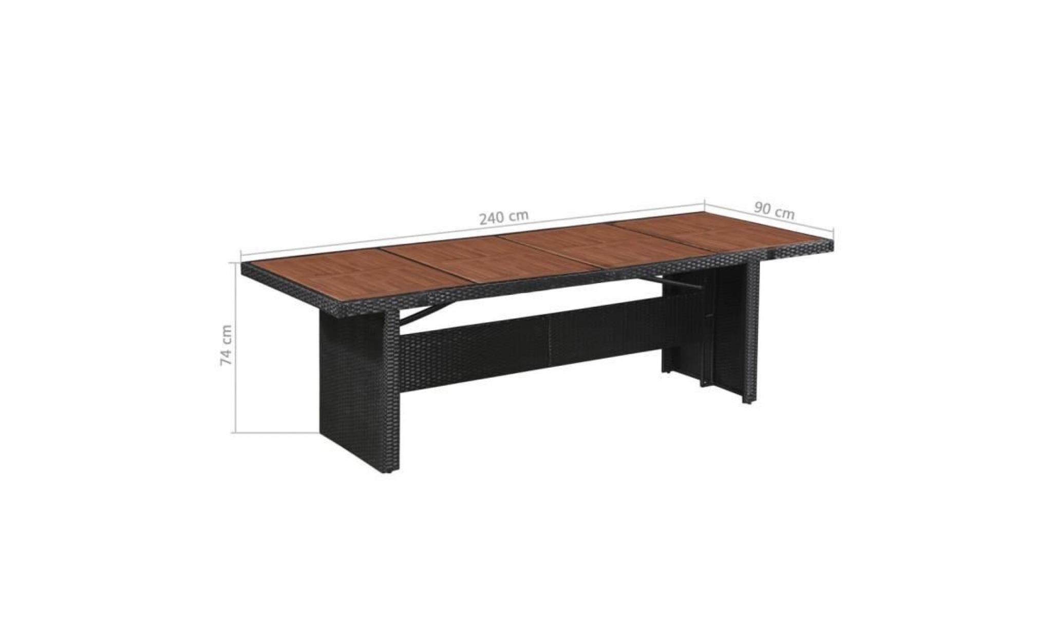 vidaxl table à manger d'extérieur résine tressée et bois 240x90x74 cm pas cher