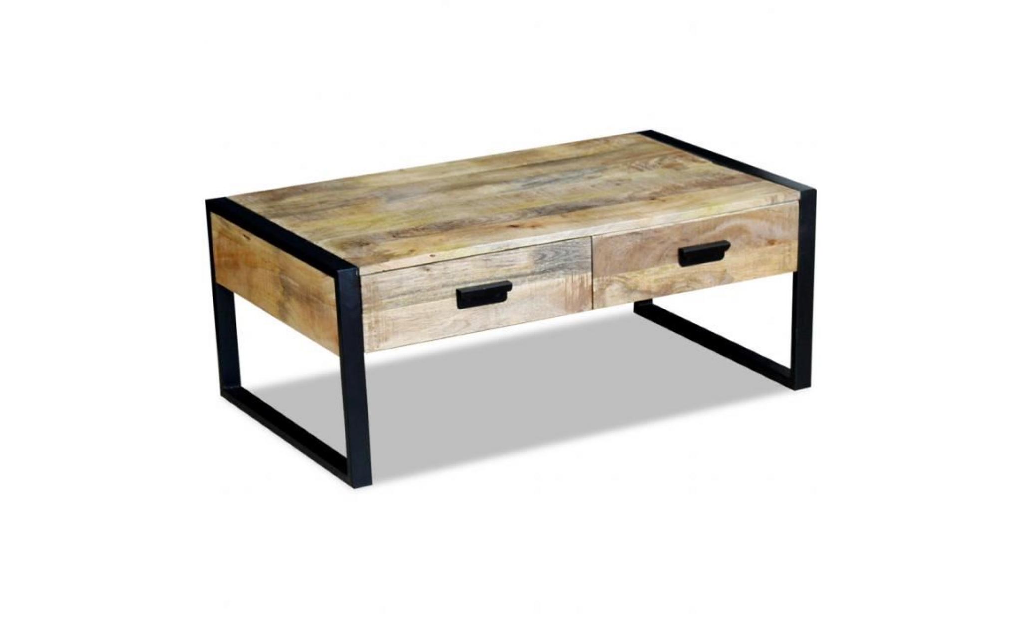 vidaxl table basse avec 2 tiroirs bois de manguier massif 100 x 60 40 cm