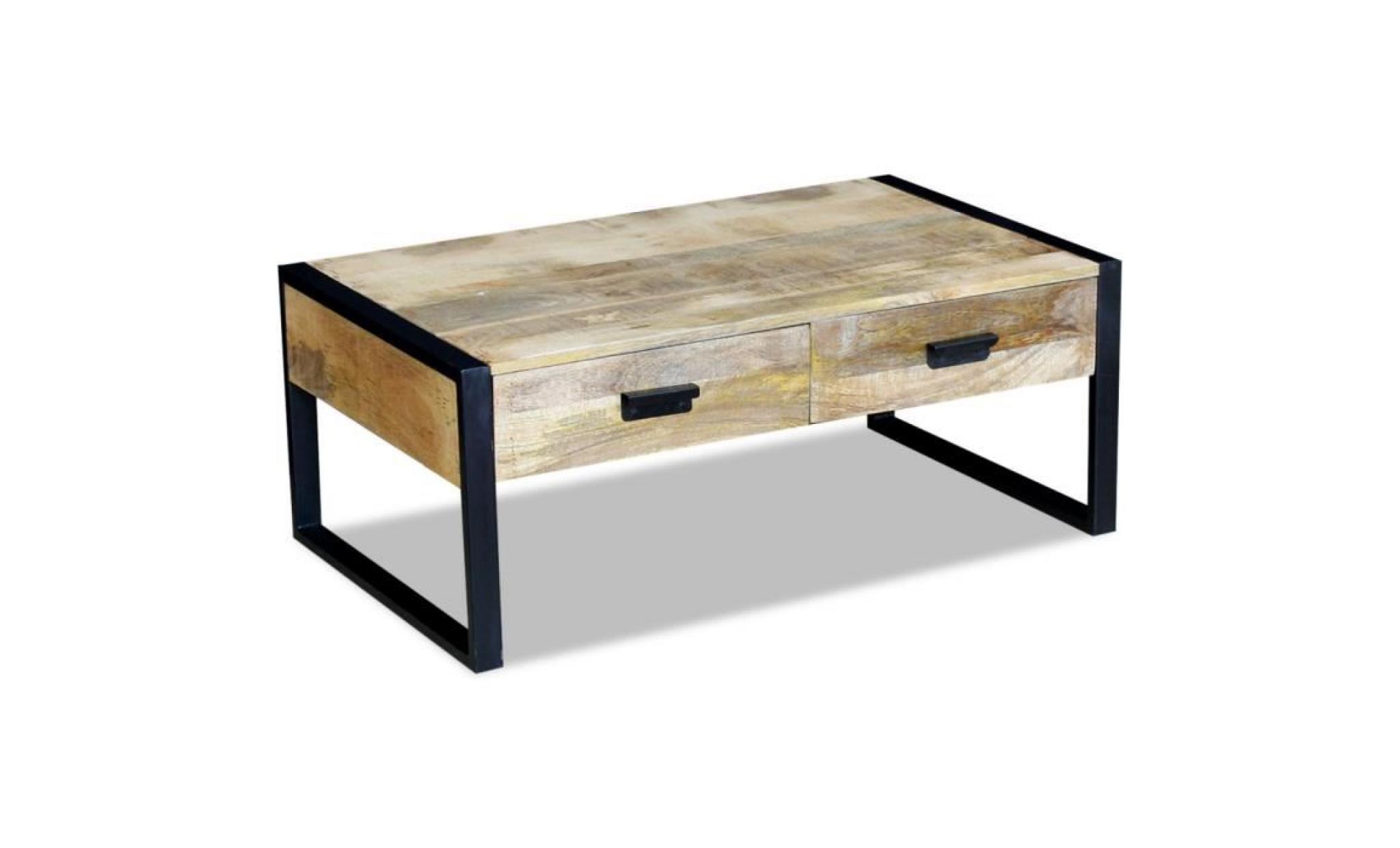 vidaxl table basse avec 2 tiroirs bois de manguier massif 100 x 60 40 cm pas cher