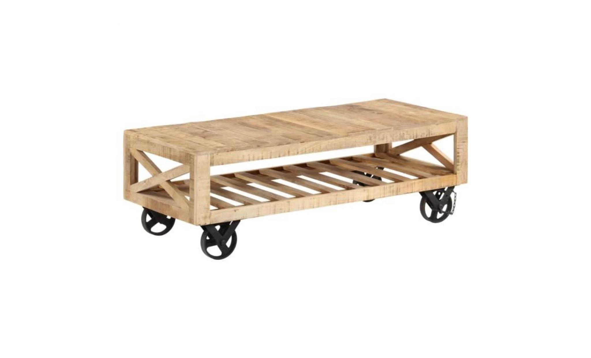 vidaxl table basse avec roues bois de manguier massif 110 x 50 x 37 cm