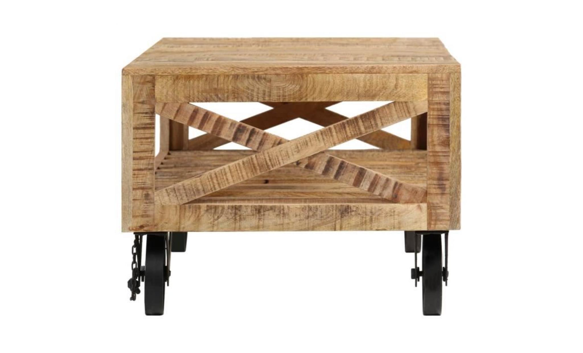 vidaxl table basse avec roues bois de manguier massif 110 x 50 x 37 cm pas cher
