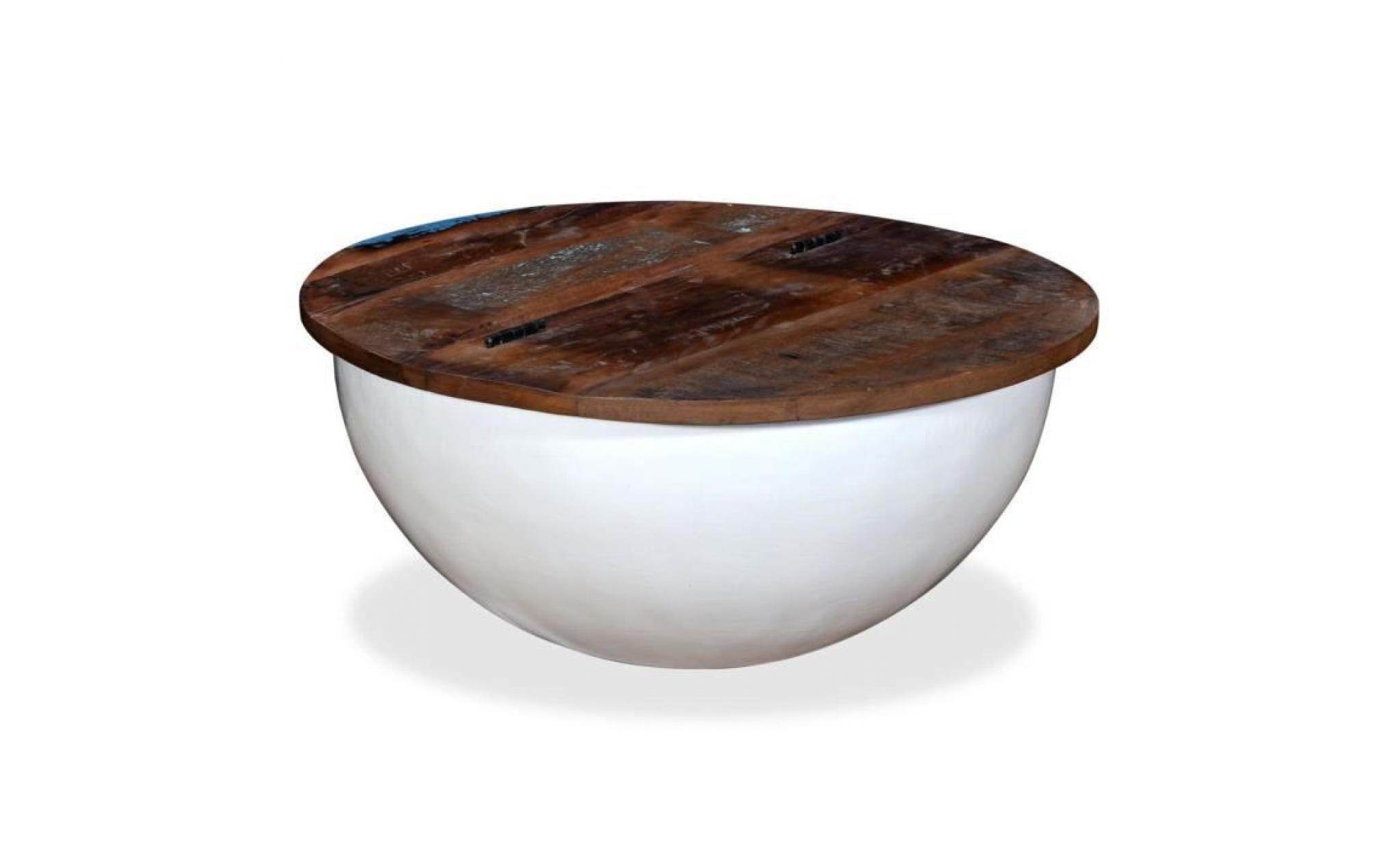 vidaxl table basse bois de récupération massif blanc forme de bol